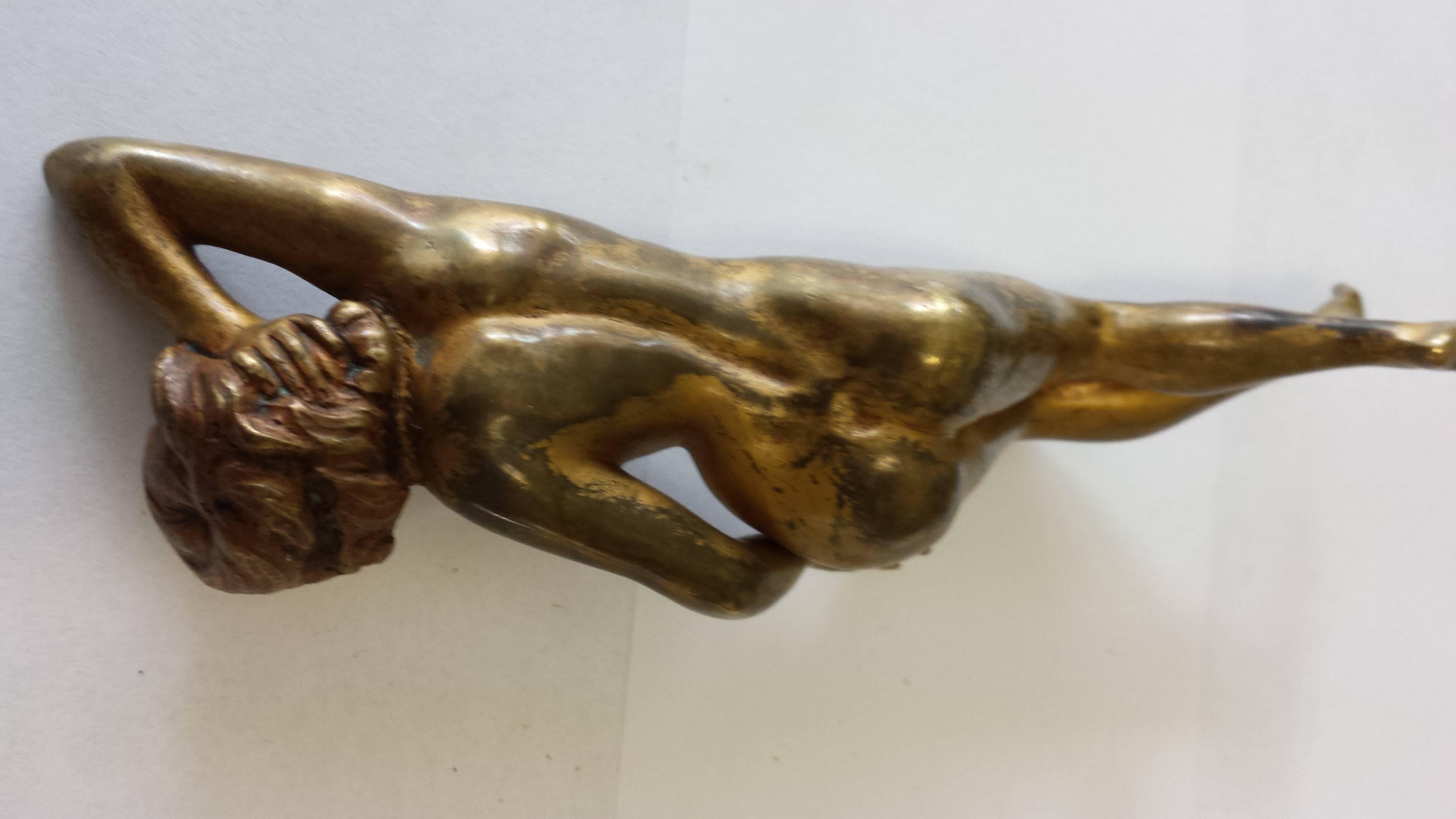 Art Noveau French Gilt Bronze Figure of a Reclining Nude, Early 20th Century 6