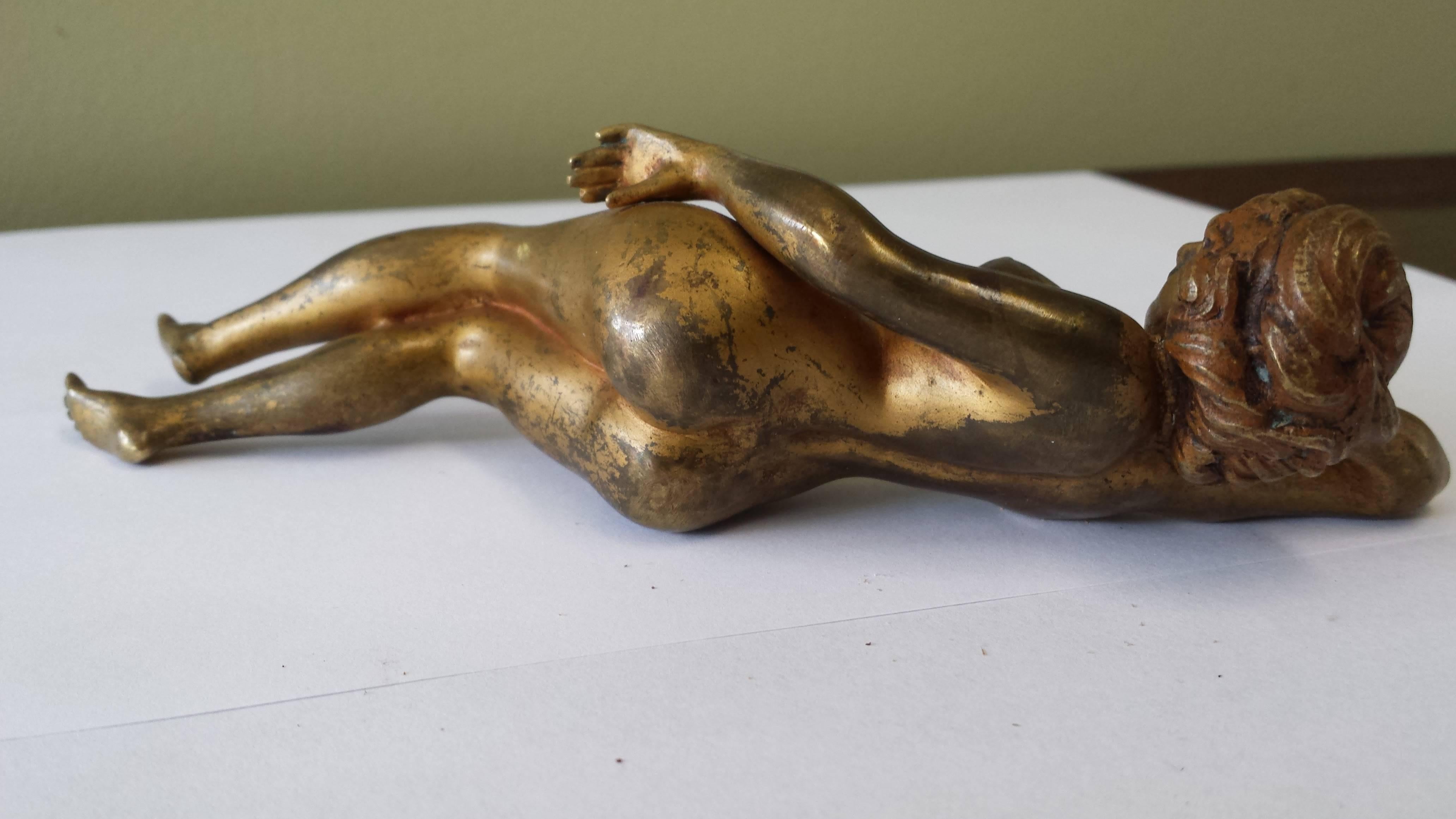 Art Noveau French Gilt Bronze Figure of a Reclining Nude, Early 20th Century In Good Condition In Ottawa, Ontario