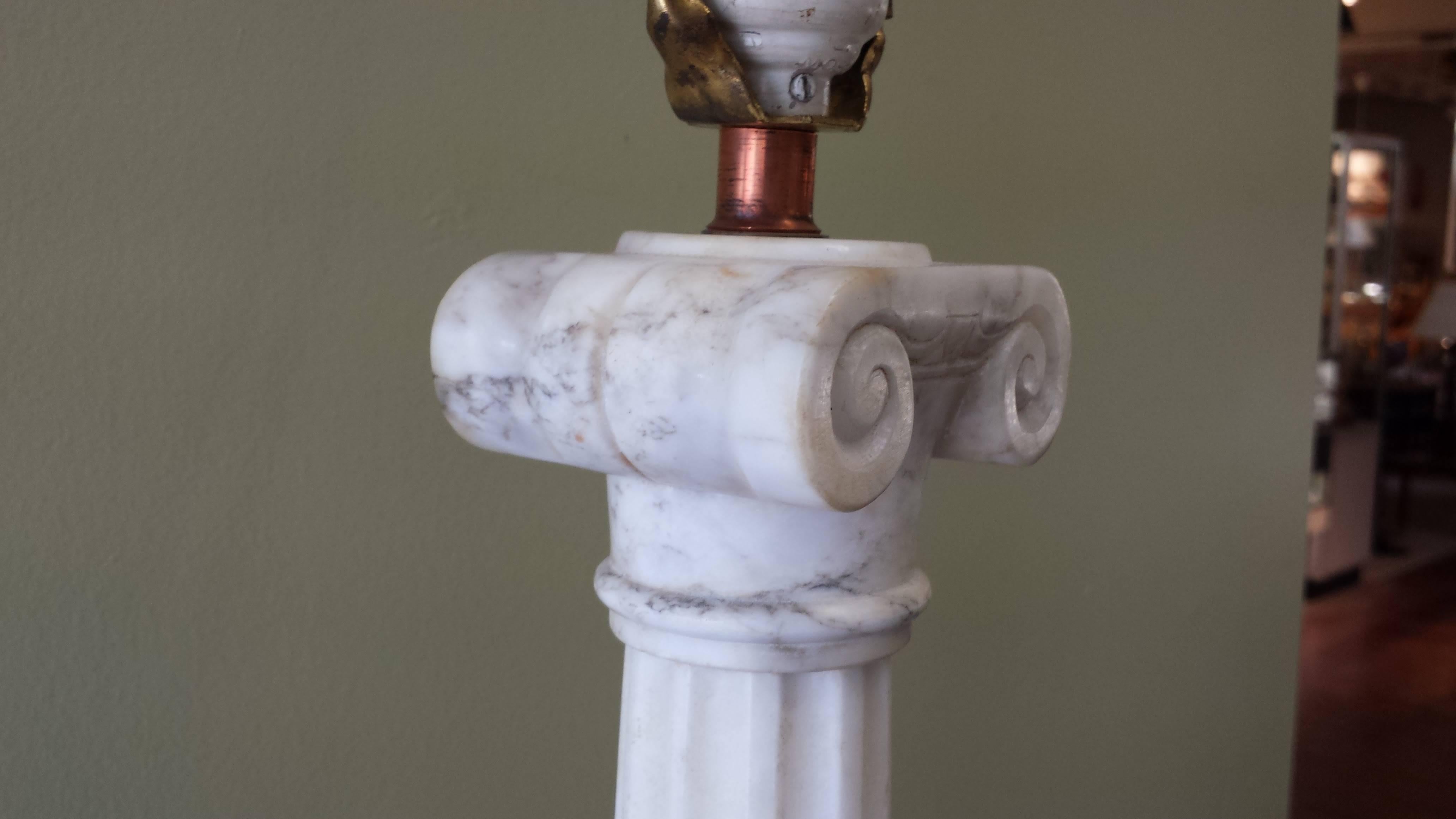 Greek Revival Iconic Neoclassical White Marble Capital Column Table Lamp