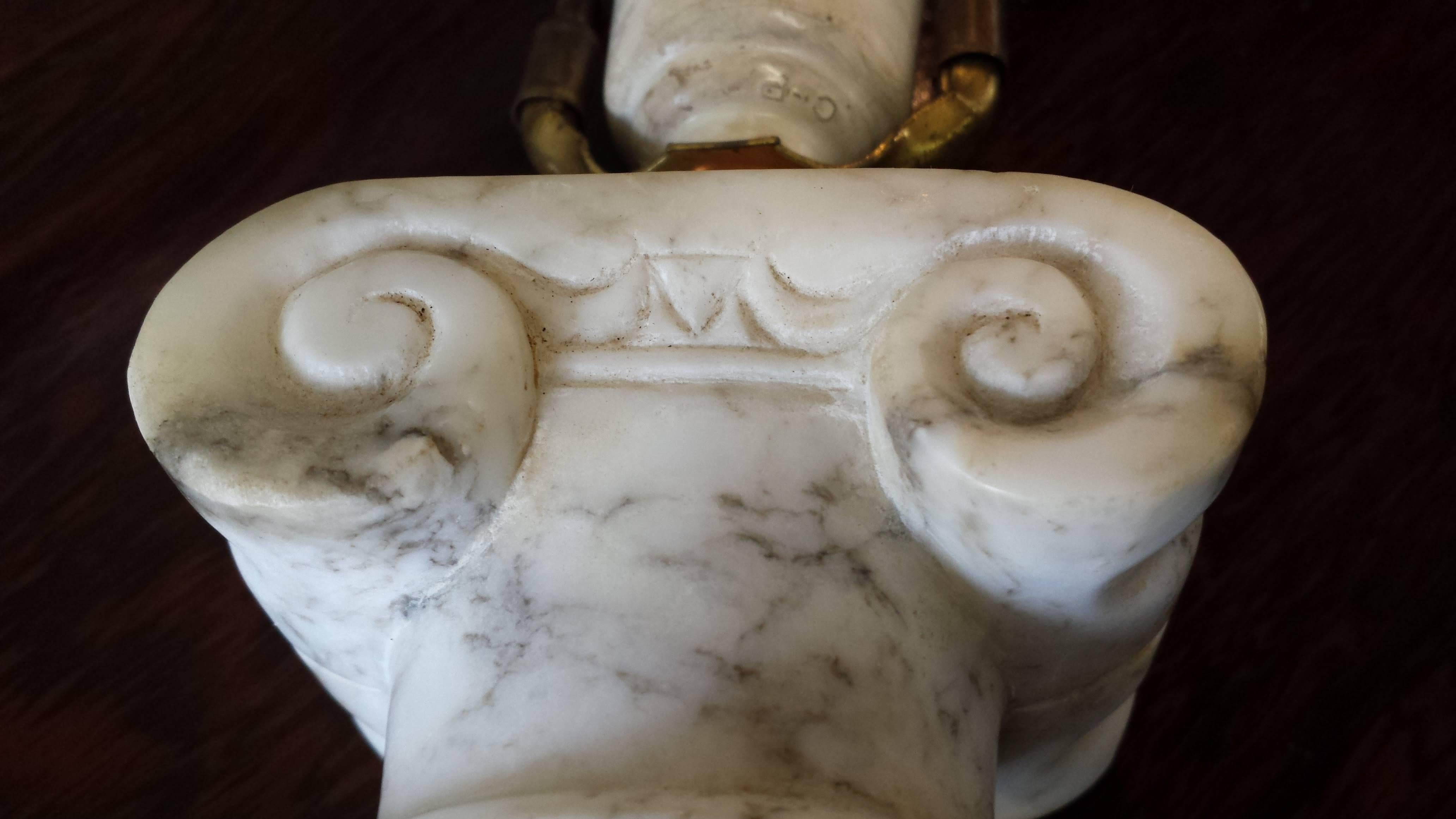 Iconic Neoclassical White Marble Capital Column Table Lamp 1