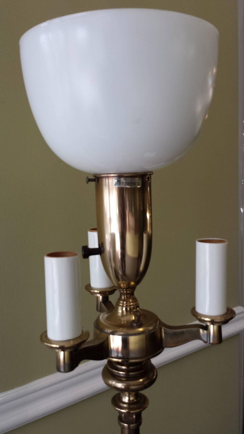 Stiffel TriLight Floor Lamp, Hexagon Base and Finished in Antiqued