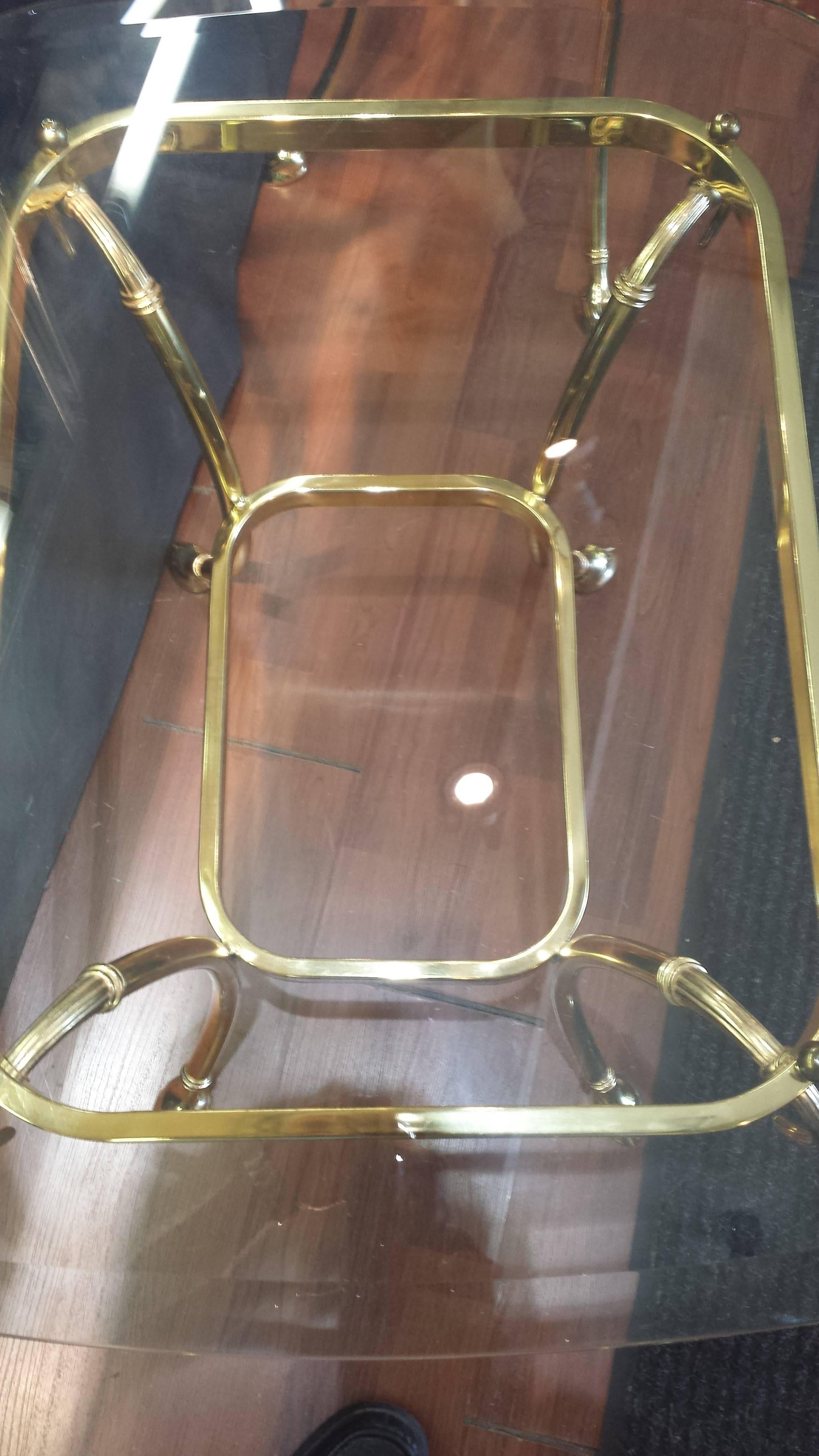 Pair of Hollywood Regency Brass and Glass Side Tables For Sale 1