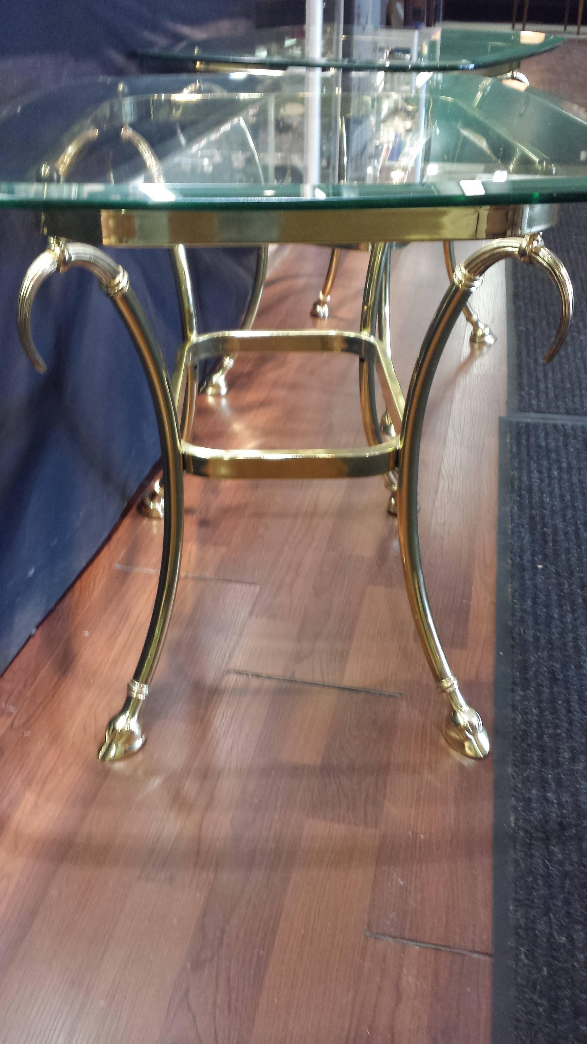 Pair of Hollywood Regency Brass and Glass Side Tables For Sale 2