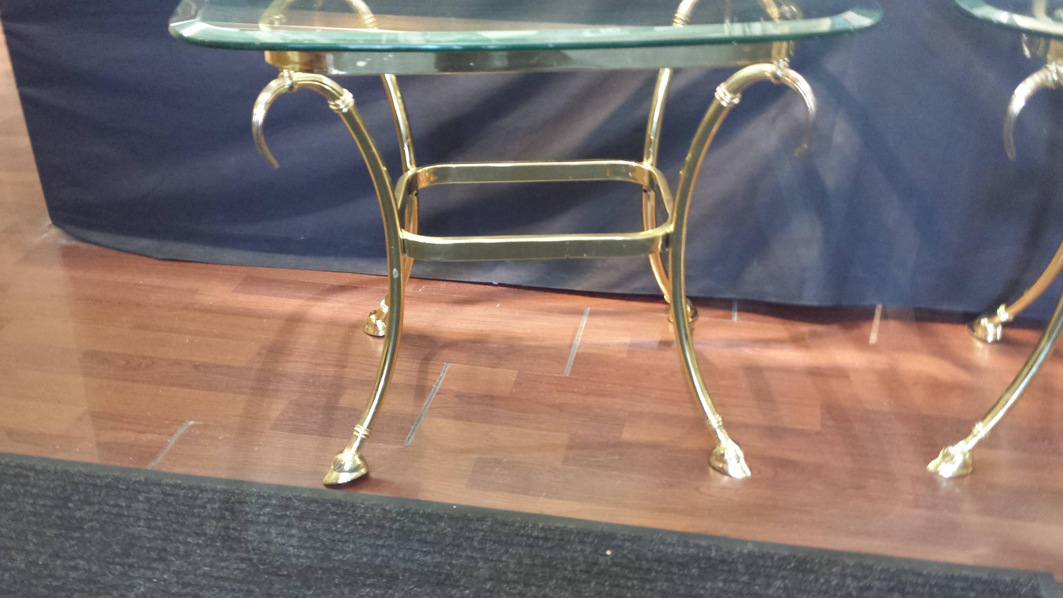 Pair of Hollywood Regency Brass and Glass Side Tables For Sale 3