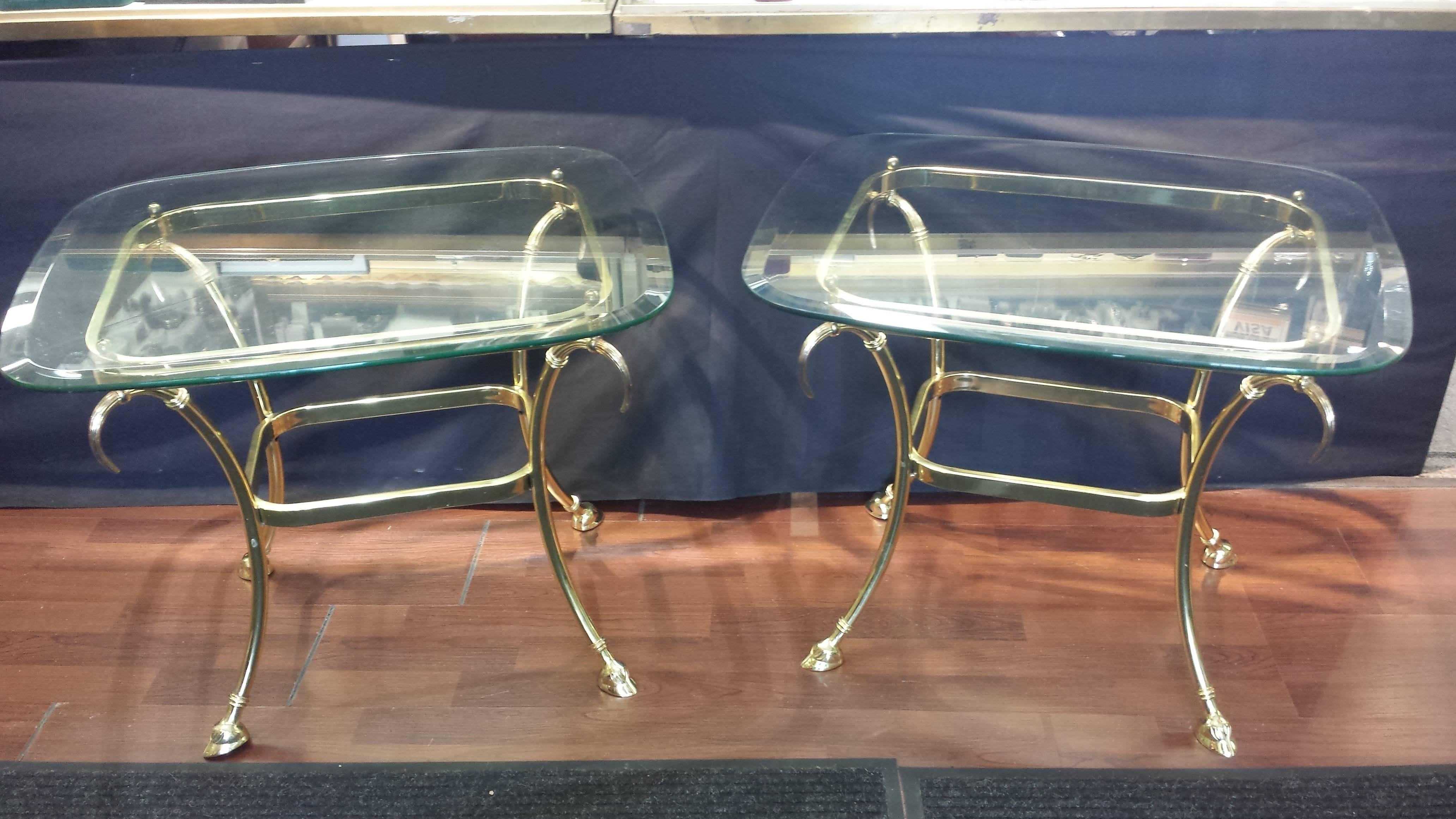 Pair of Hollywood Regency Brass and Glass Side Tables For Sale 5