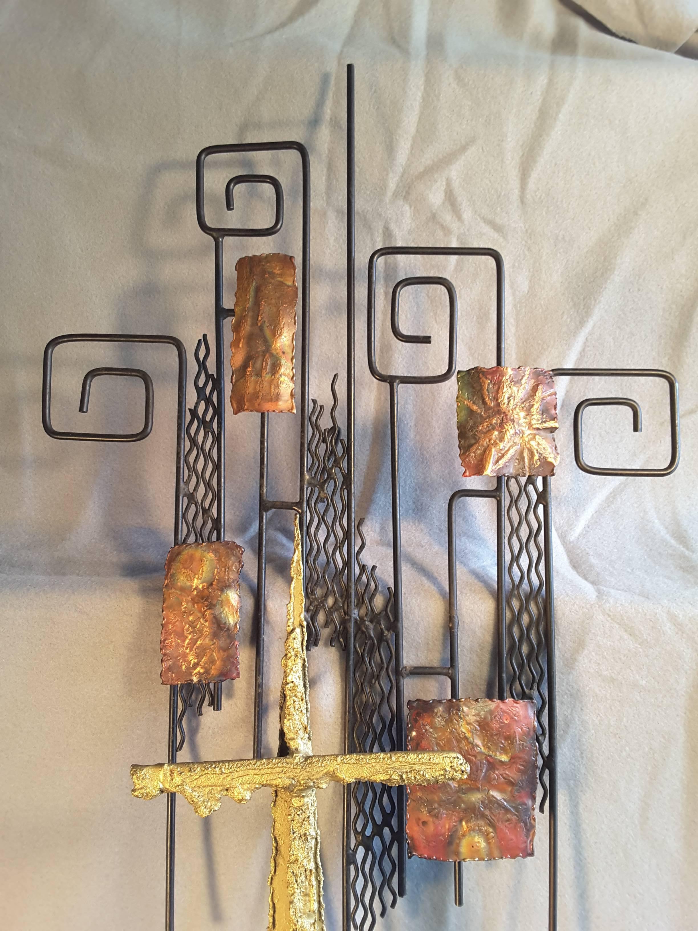 A Mixed Metal Wall Sculpture in the Manner of Curtis Jere In Good Condition For Sale In Ottawa, Ontario