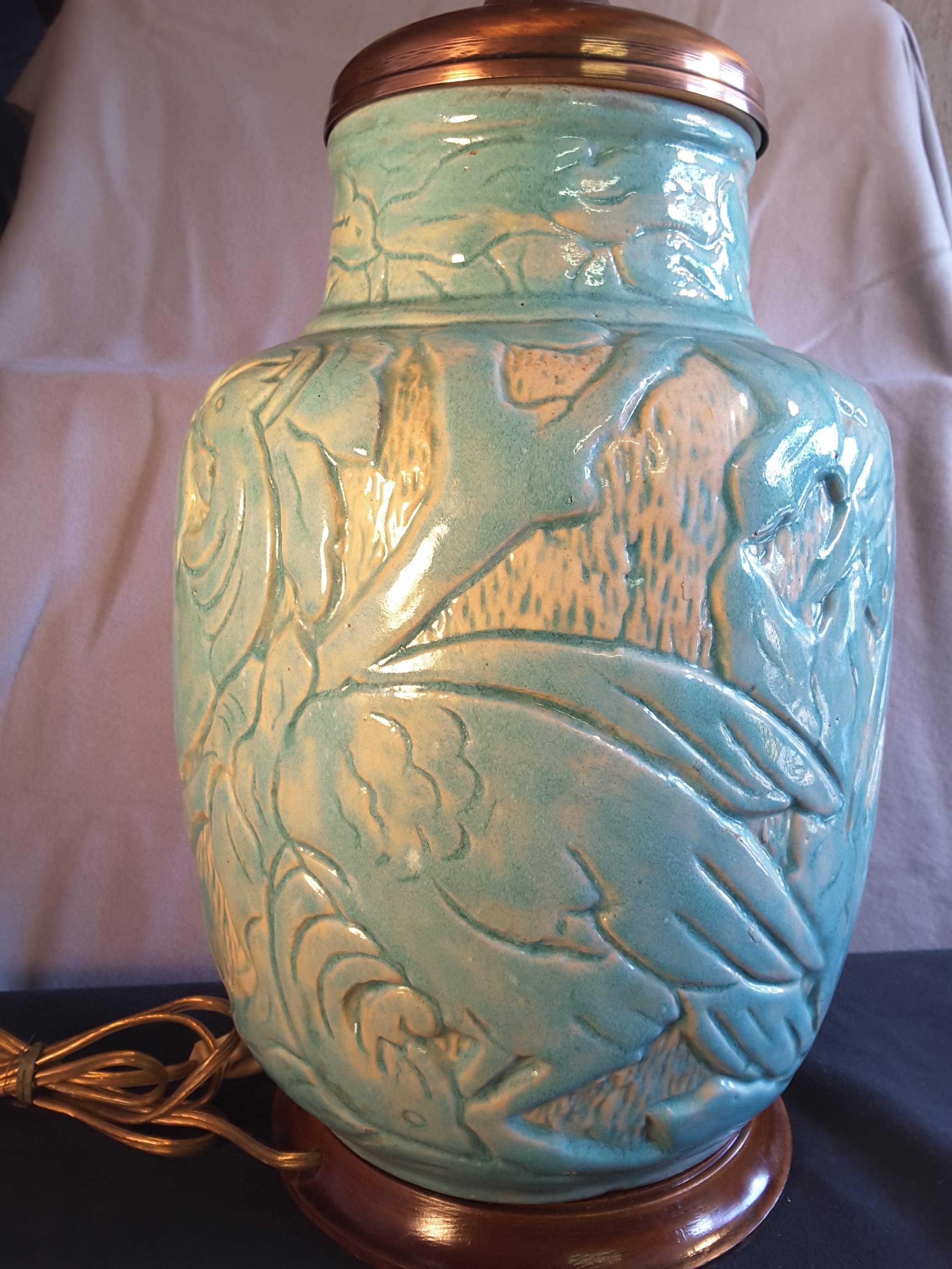 Art déco Rare vase en grès « Zolo » émaillé de turquoise massif, monté comme une lampe, 1926 en vente