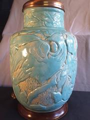 A Rare Massive Turquoise Enamelled "Zolo" Stoneware Vase, Mounted as a Lamp 1926