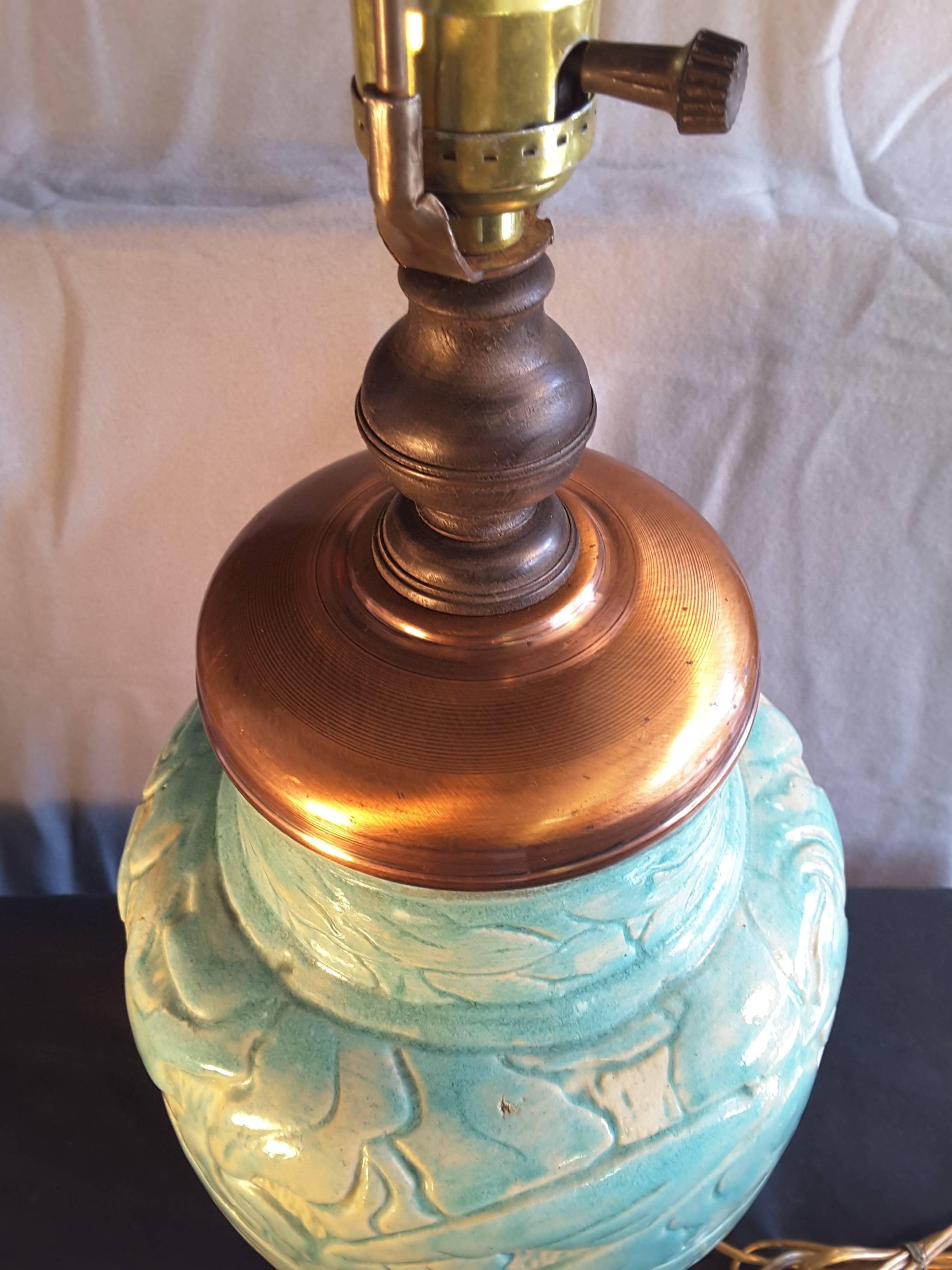 20ième siècle Rare vase en grès « Zolo » émaillé de turquoise massif, monté comme une lampe, 1926 en vente