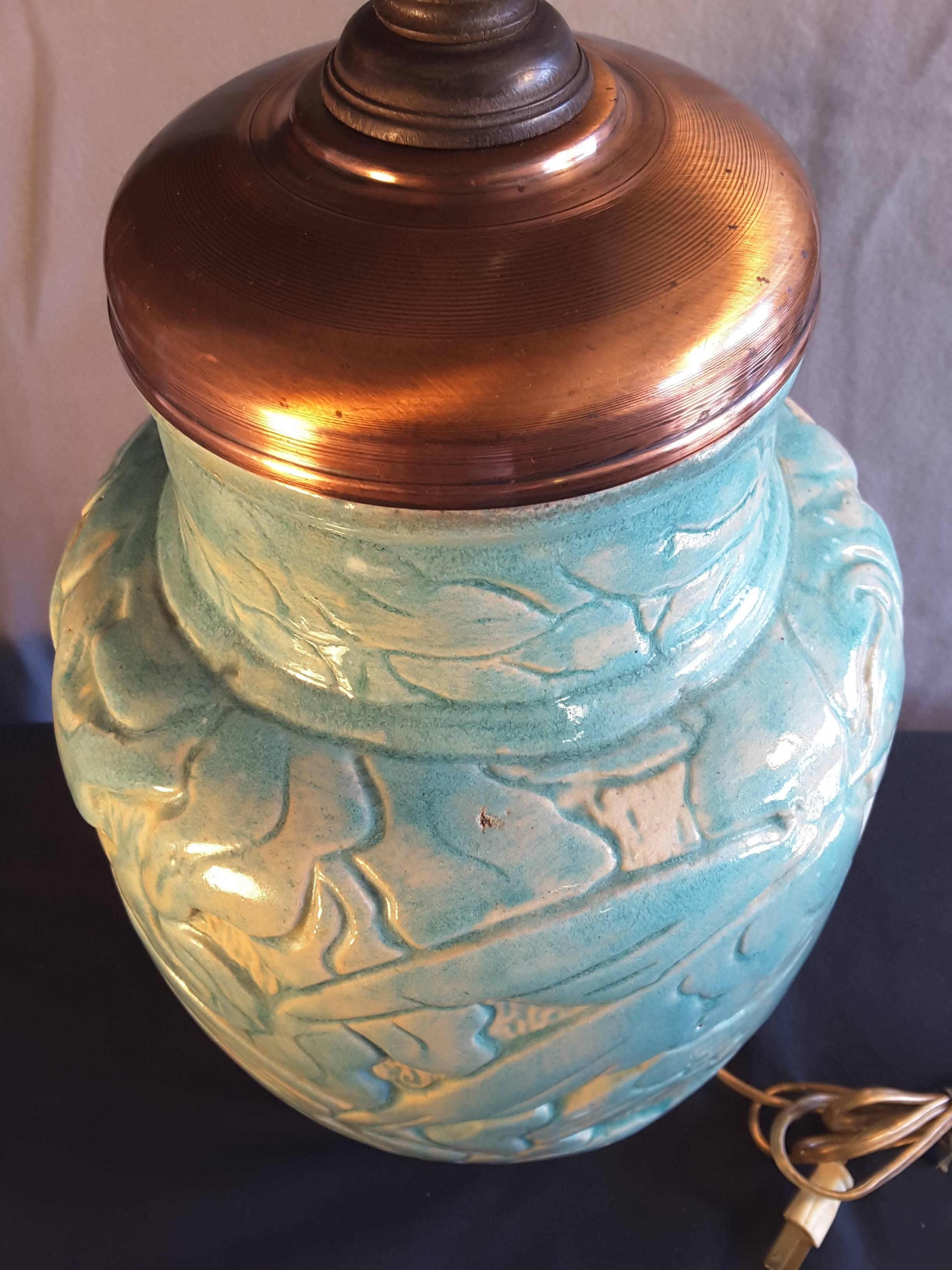 Grès Rare vase en grès « Zolo » émaillé de turquoise massif, monté comme une lampe, 1926 en vente