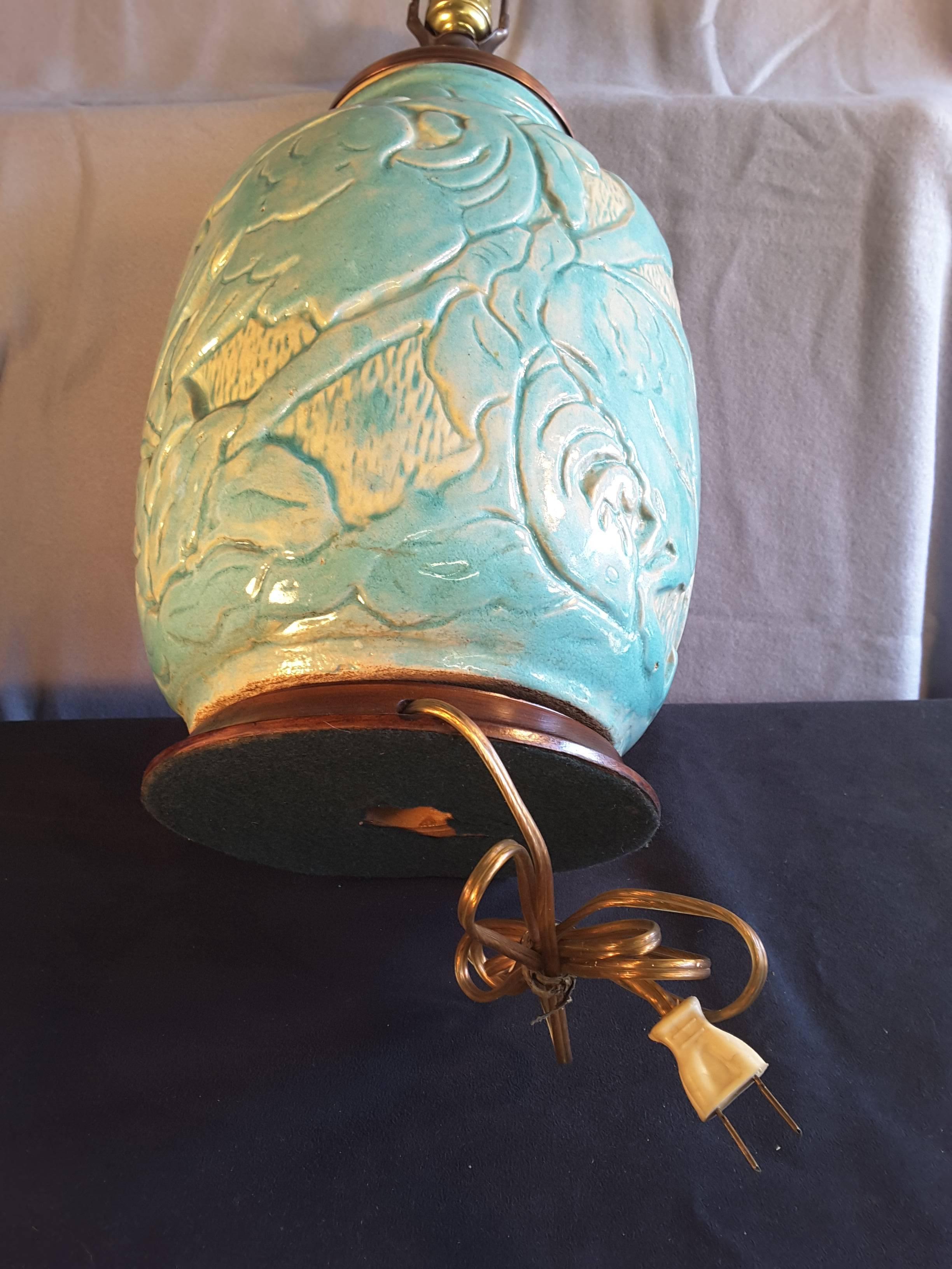 Seltene massive türkisfarbene emaillierte Steingutvase „Zolo“ aus Steingut, montiert als Lampe 1926 im Angebot 2