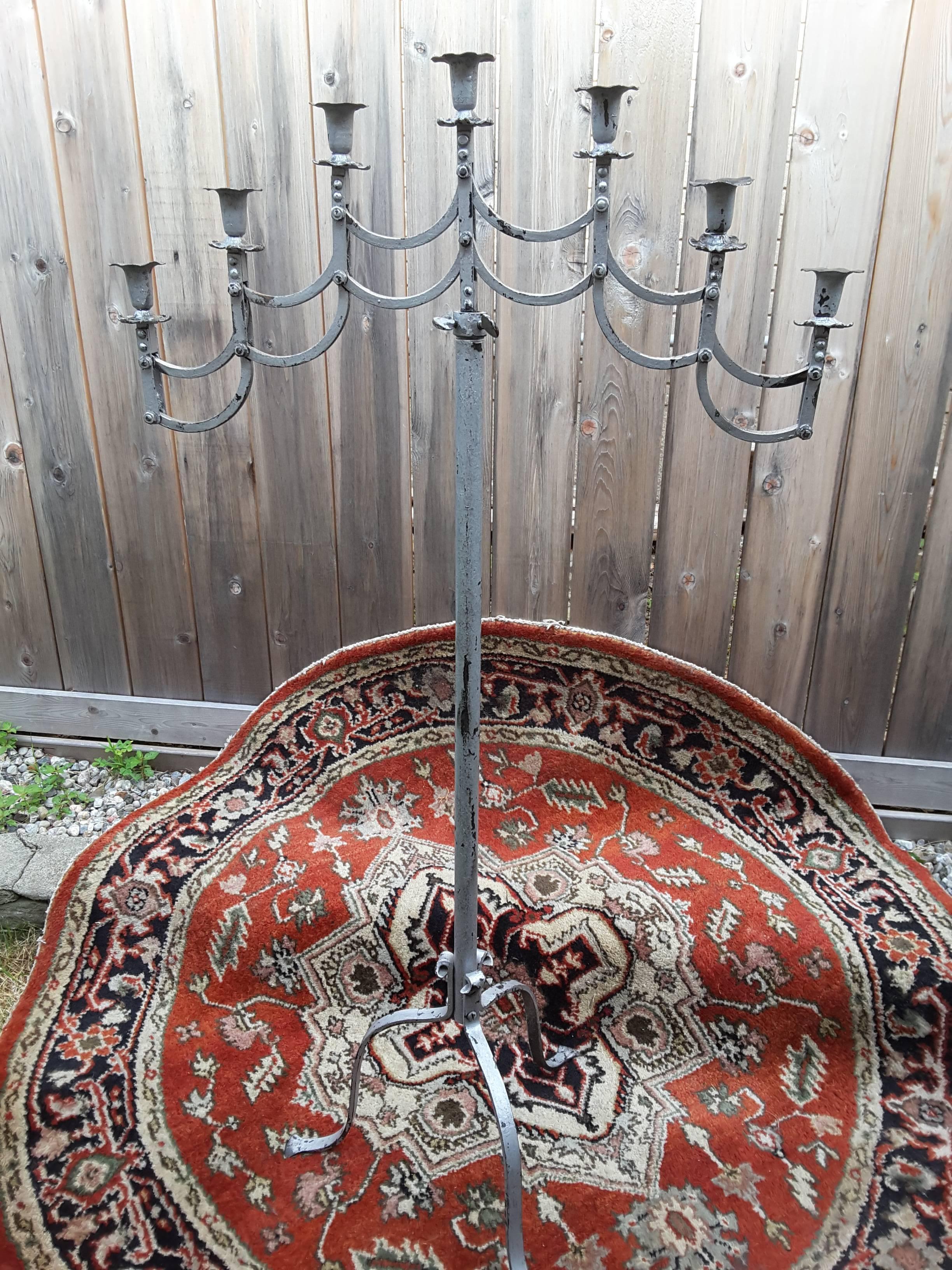 Wrought Iron Candelabra with Adjustable Height and Articulated Seven-Arm Holder 1