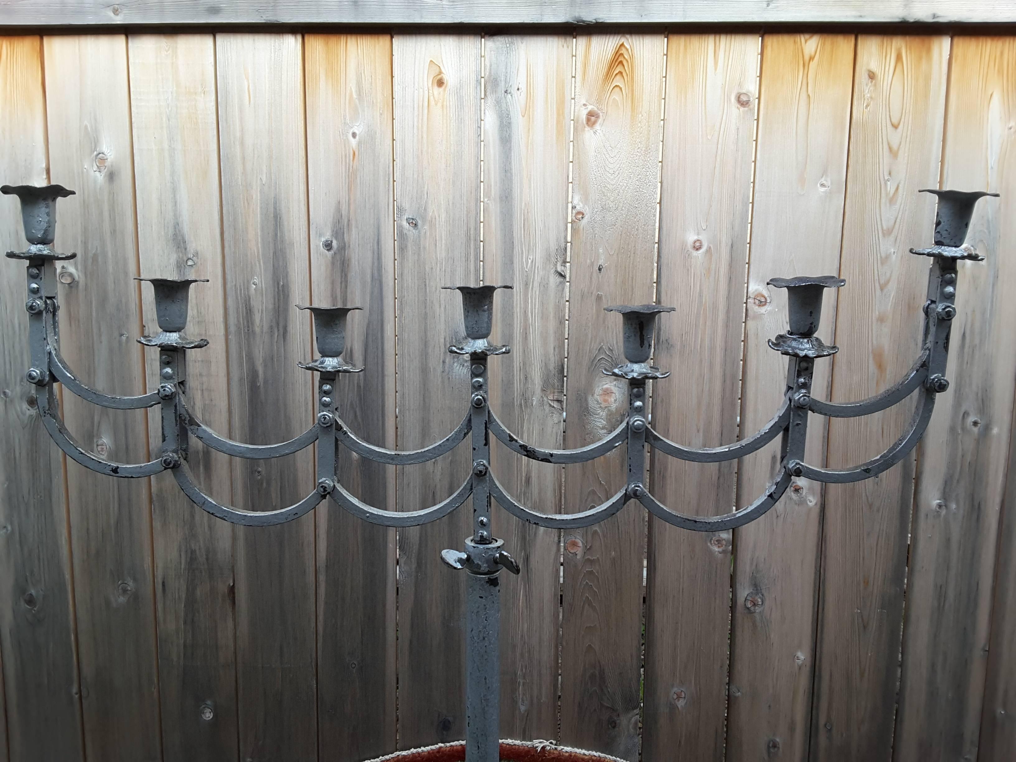 Wrought Iron Candelabra with Adjustable Height and Articulated Seven-Arm Holder 2