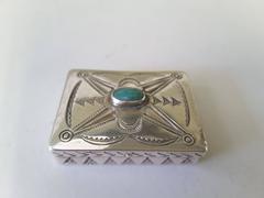 Miniature .925 Silver and Turquoise Navajo Trinket Box, Typical Navajo  Design