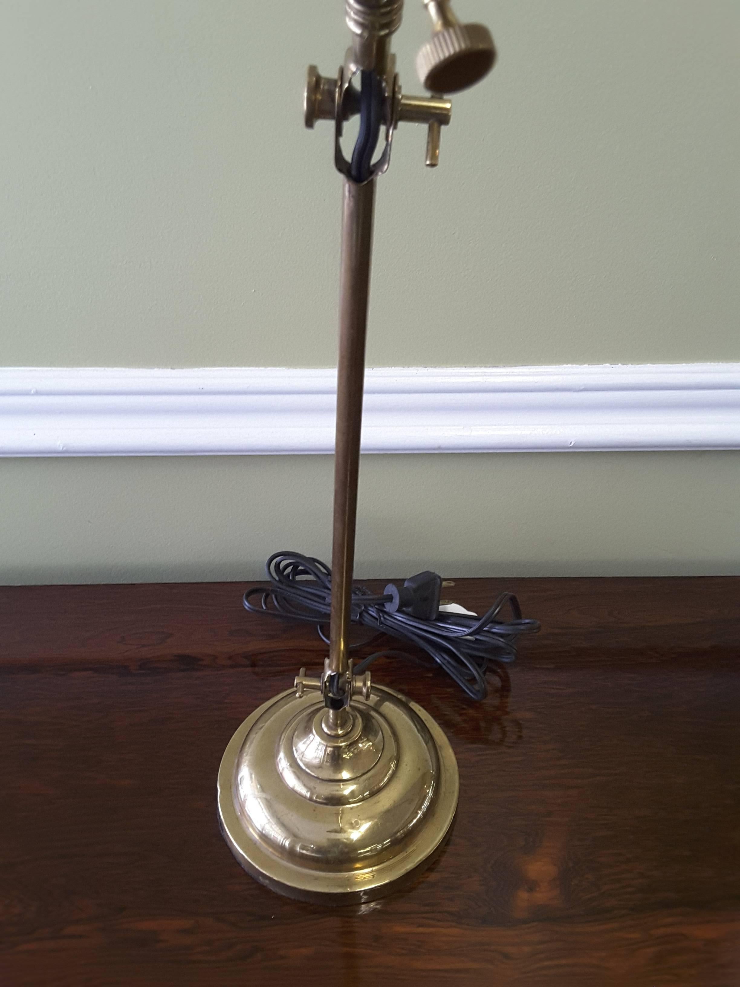 Faries Industrial Brass Adjustable Desk Lamp with Steel Shade, circa 1920 1