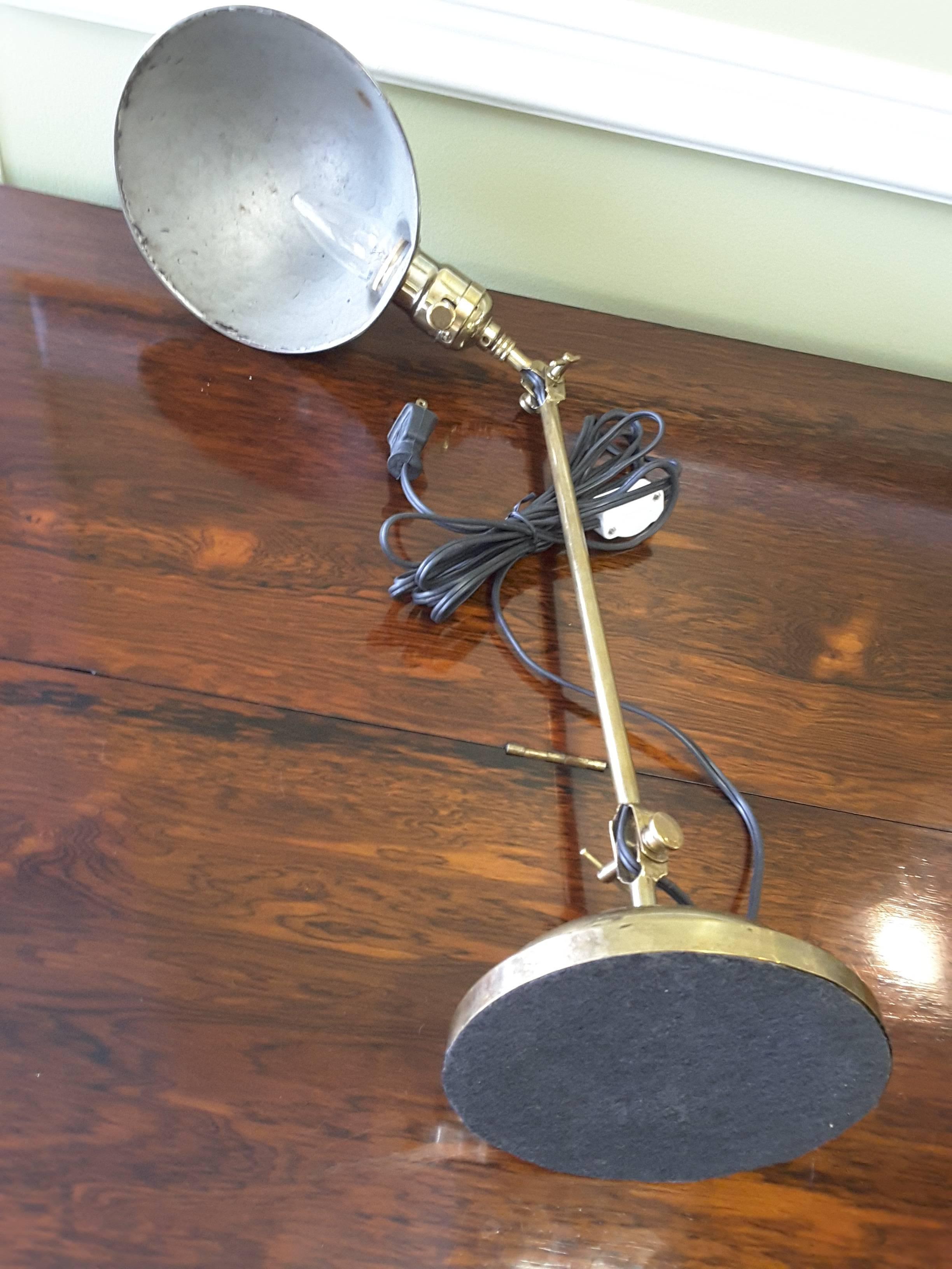 Faries Industrial Brass Adjustable Desk Lamp with Steel Shade, circa 1920 3