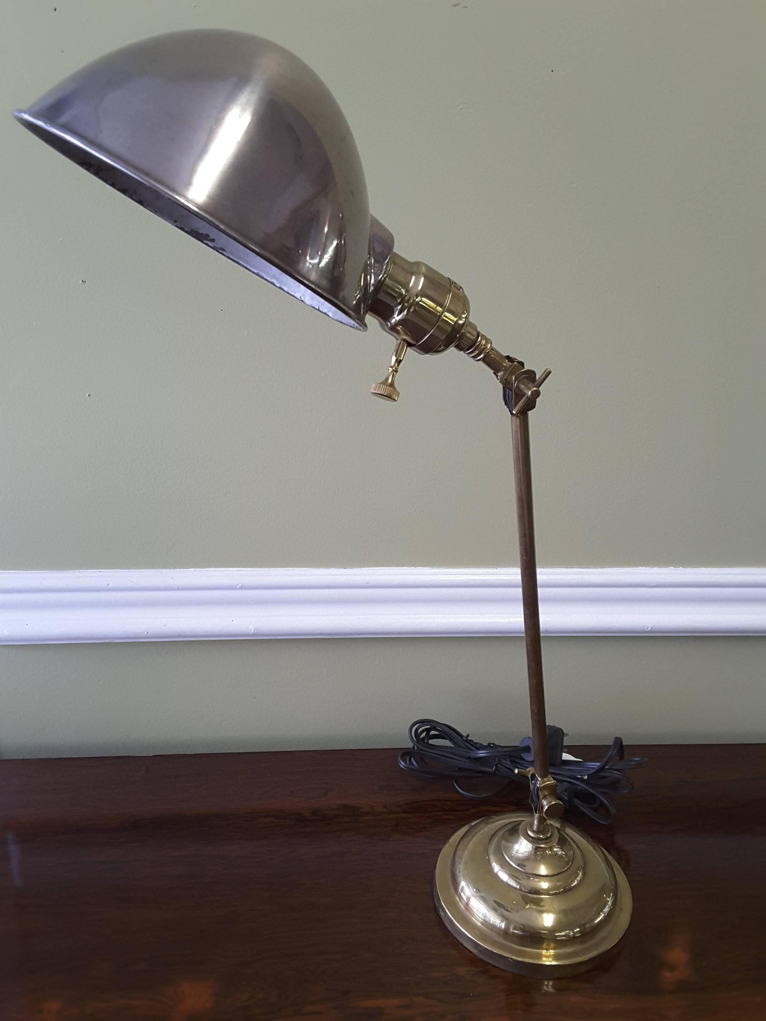 Faries Industrial Brass Adjustable Desk Lamp with Steel Shade, circa 1920 5