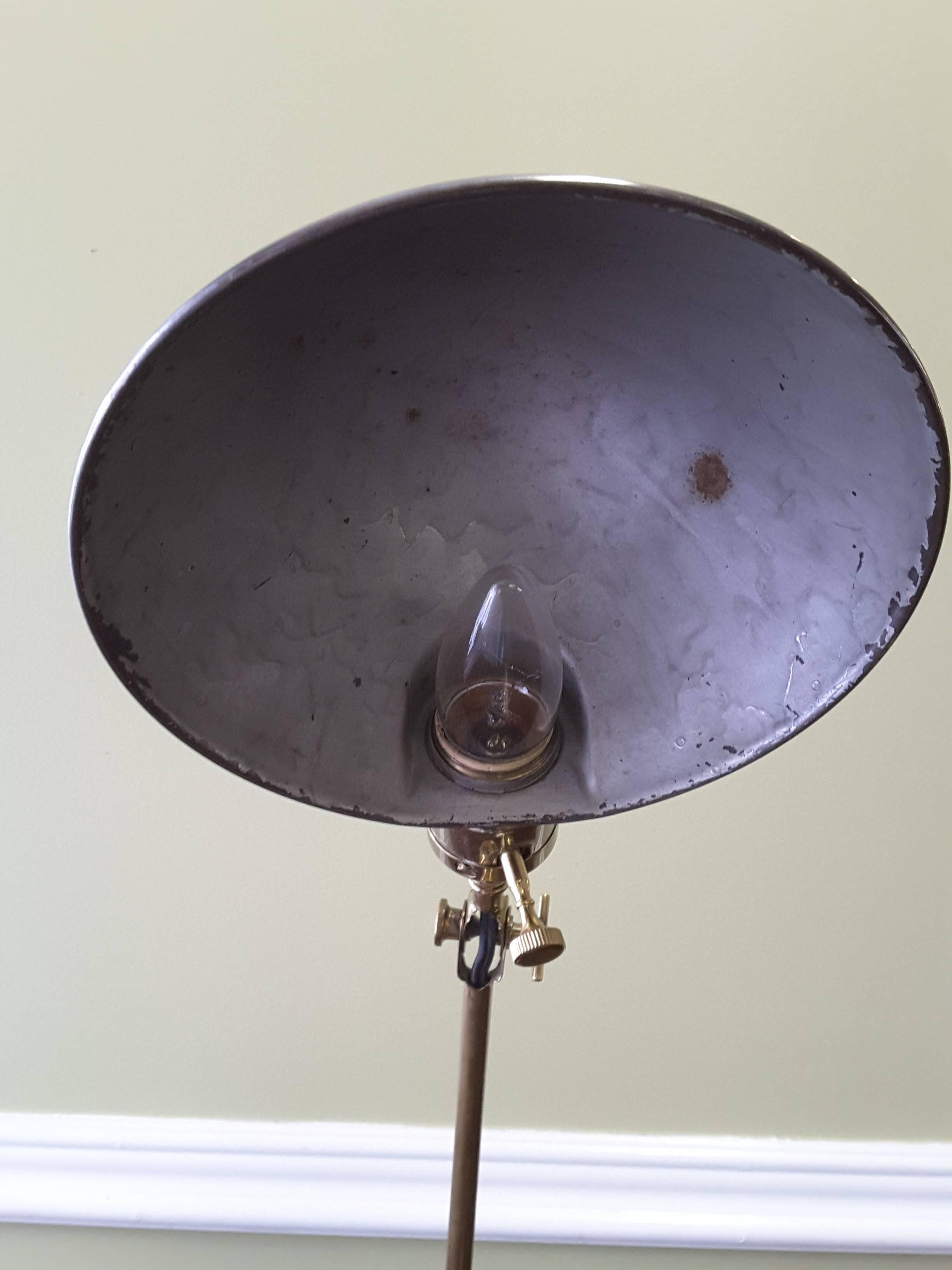 Early 20th Century Faries Industrial Brass Adjustable Desk Lamp with Steel Shade, circa 1920