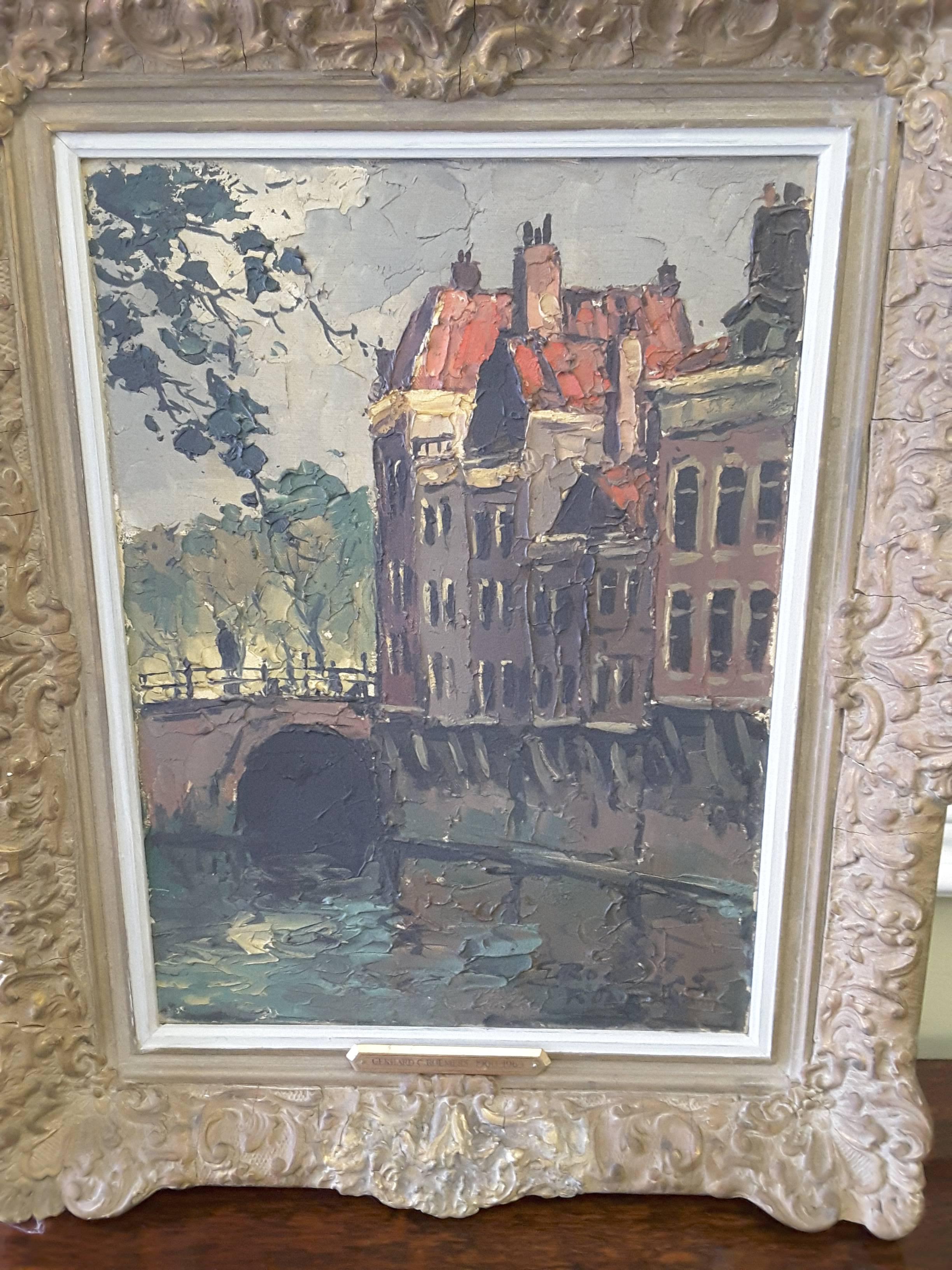 Gerhard Cohn Roemers Painting, Oil on Canvas, Canal Scene Near Grote Market 4