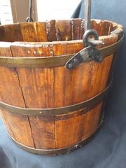 Nice Ash and Wrought Iron Barley Twist Handle Water, Grain Bucket, circa 1860