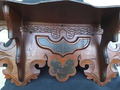 Edwardian Solid Walnut Carved Wall, Clock Shelf with Black Accented Highlights