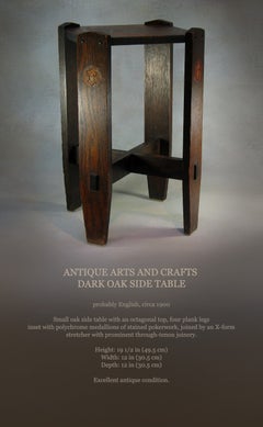 English Antique Arts & Crafts Dark Oak Side Table