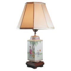 A Famille Rose 'Lady and Boys' Cong Vase Mounted as a Lamp