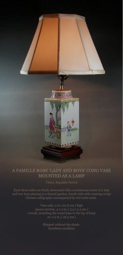 A Famille Rose 'Lady and Boys' Cong Vase Mounted as a Lamp
