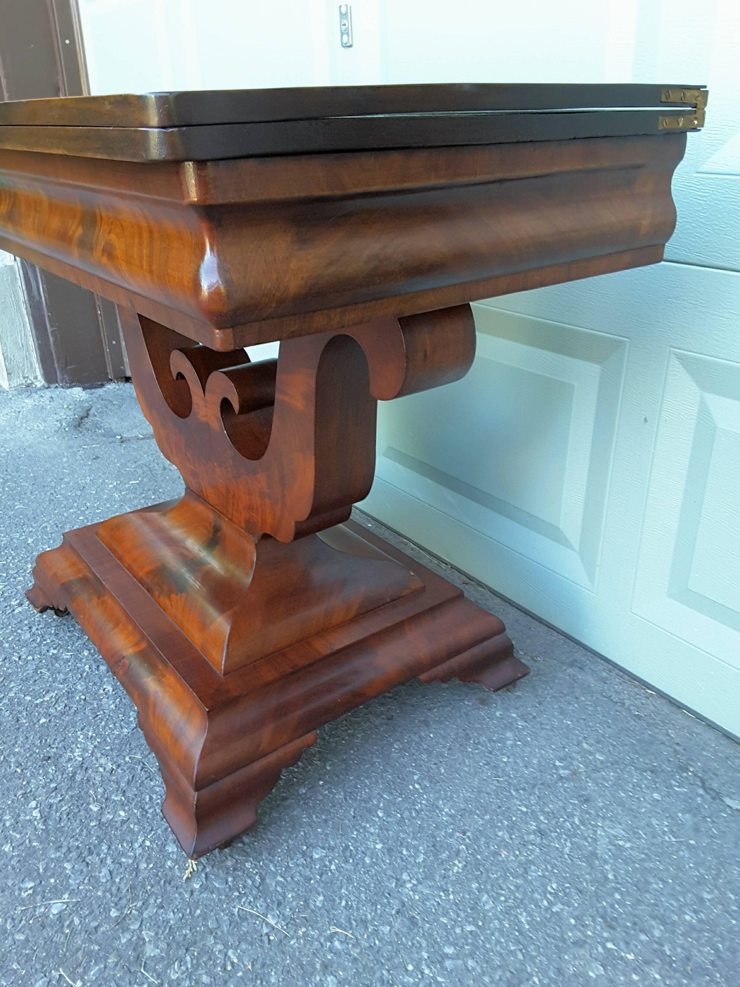 19th Century Fine Regency Flame Mahogany Lyre Base Side Table Games Table For Sale