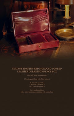 Vintage Spanish Red Morocco Tooled Leather Correspondence Box