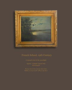 Scuola francese del XIX secolo “Un fiume tranquillo al chiaro di luna”