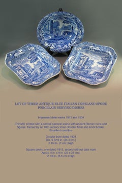 Lot of Three Antique Blue Italian Copeland Spode Porcelain Serving Dishes