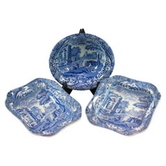 Lot of Three Antique Blue Italian Copeland Spode Porcelain Serving Dishes