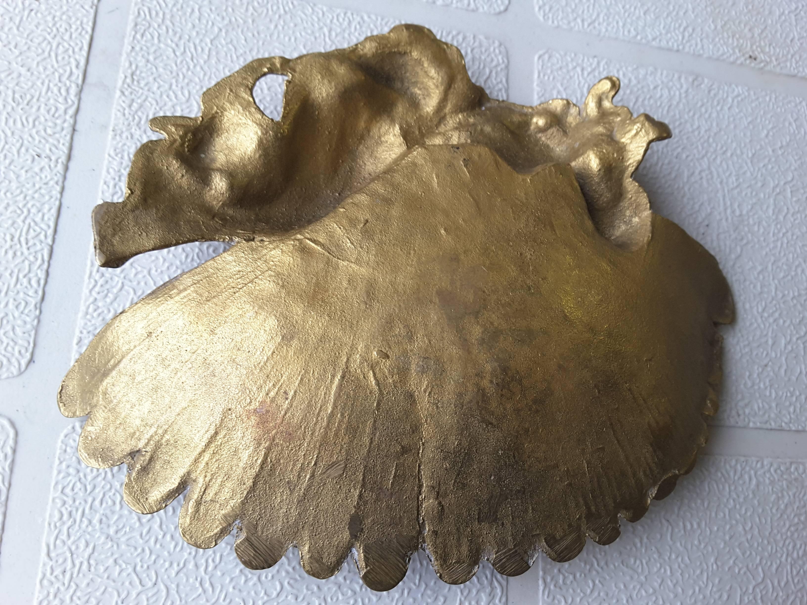 French Art Nouveau Lady with a Peacock Fan, Brass Vanity/Pin Tray For Sale