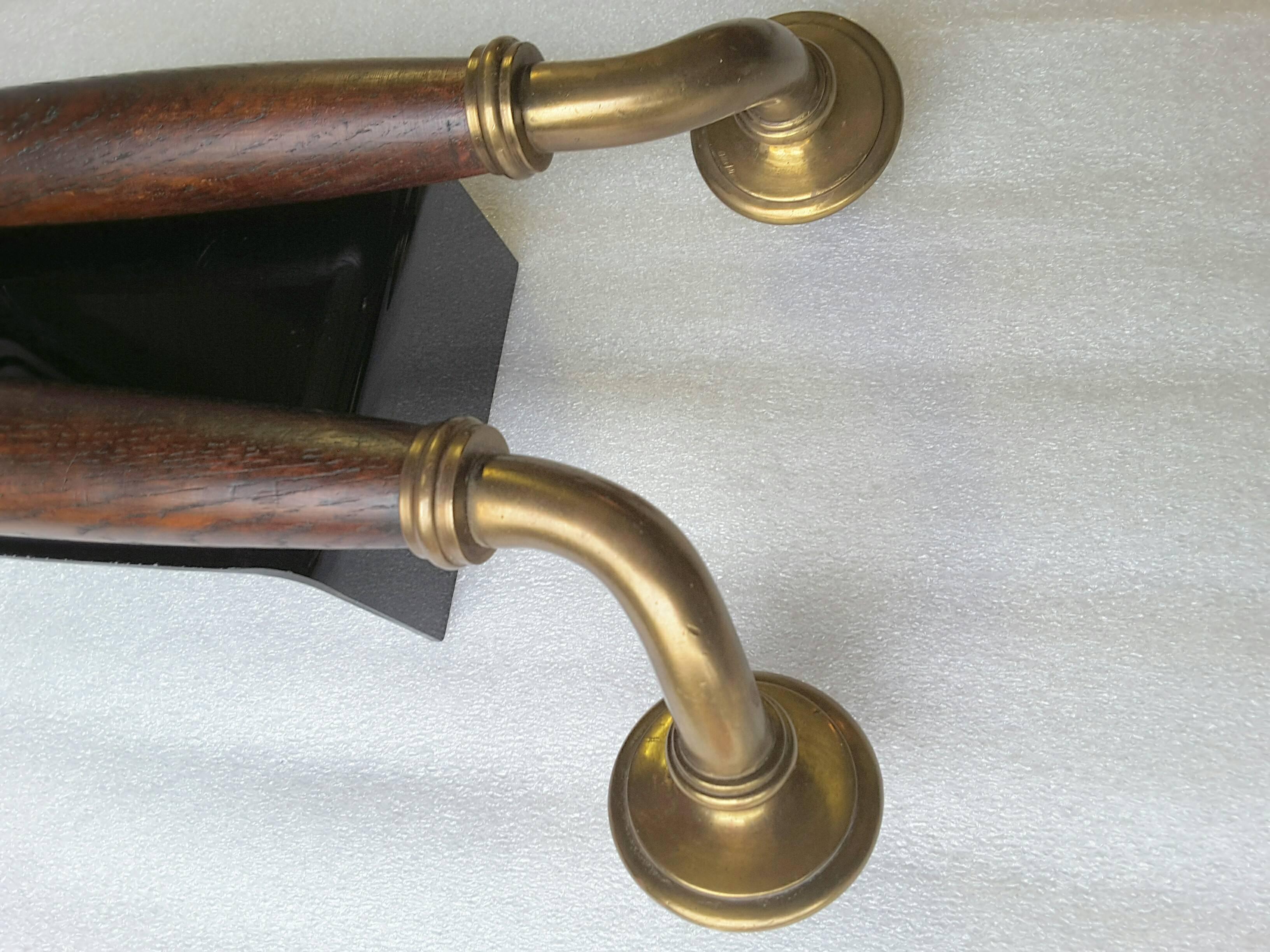 British Colonial Pair of English Brass and Dark Oak Full Size Door Pulls/Handles
