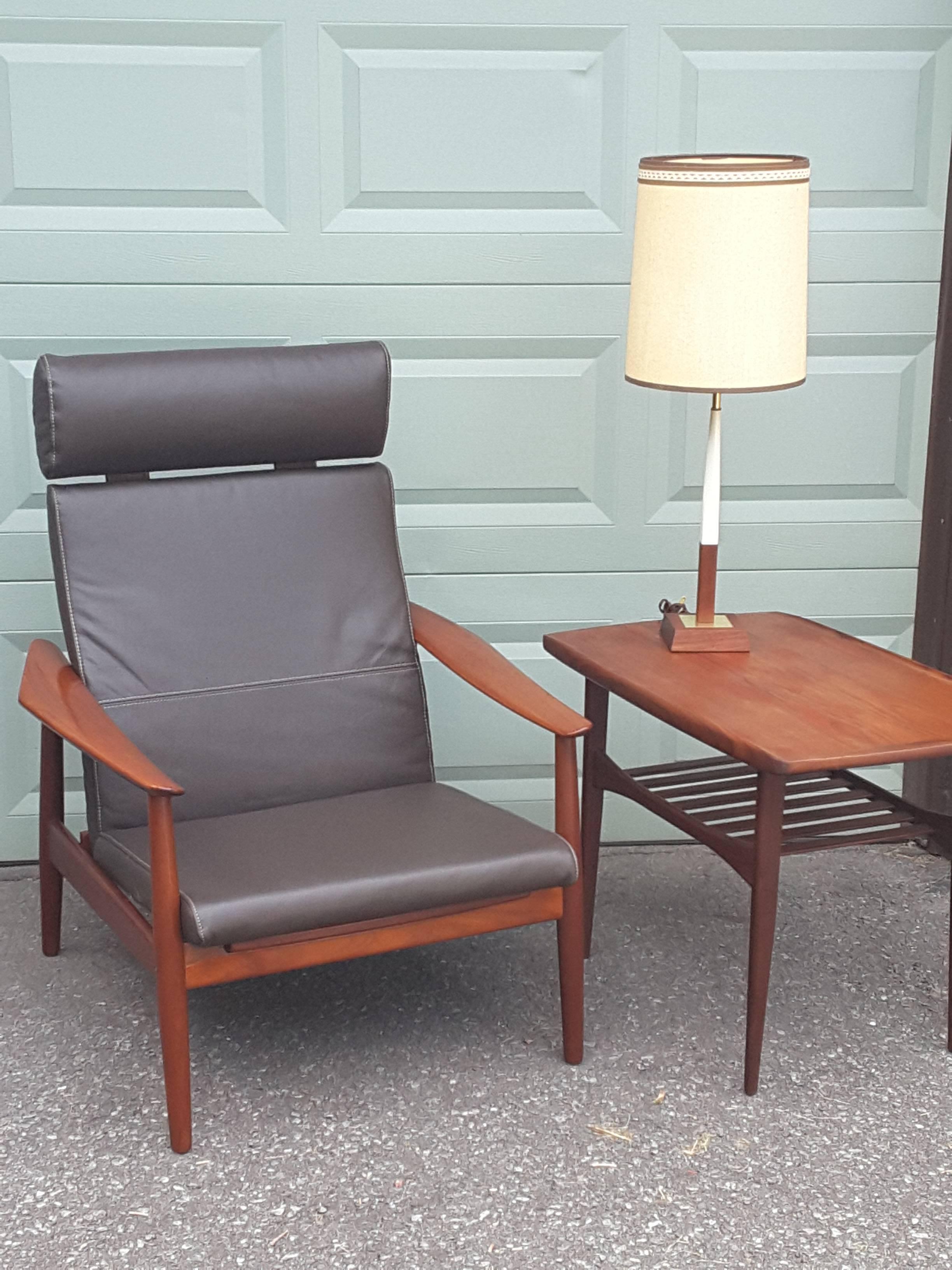 Mid-Century Modern Kip Stewart End Table in Teak with Rolled Edge and Lower Slat Shelf