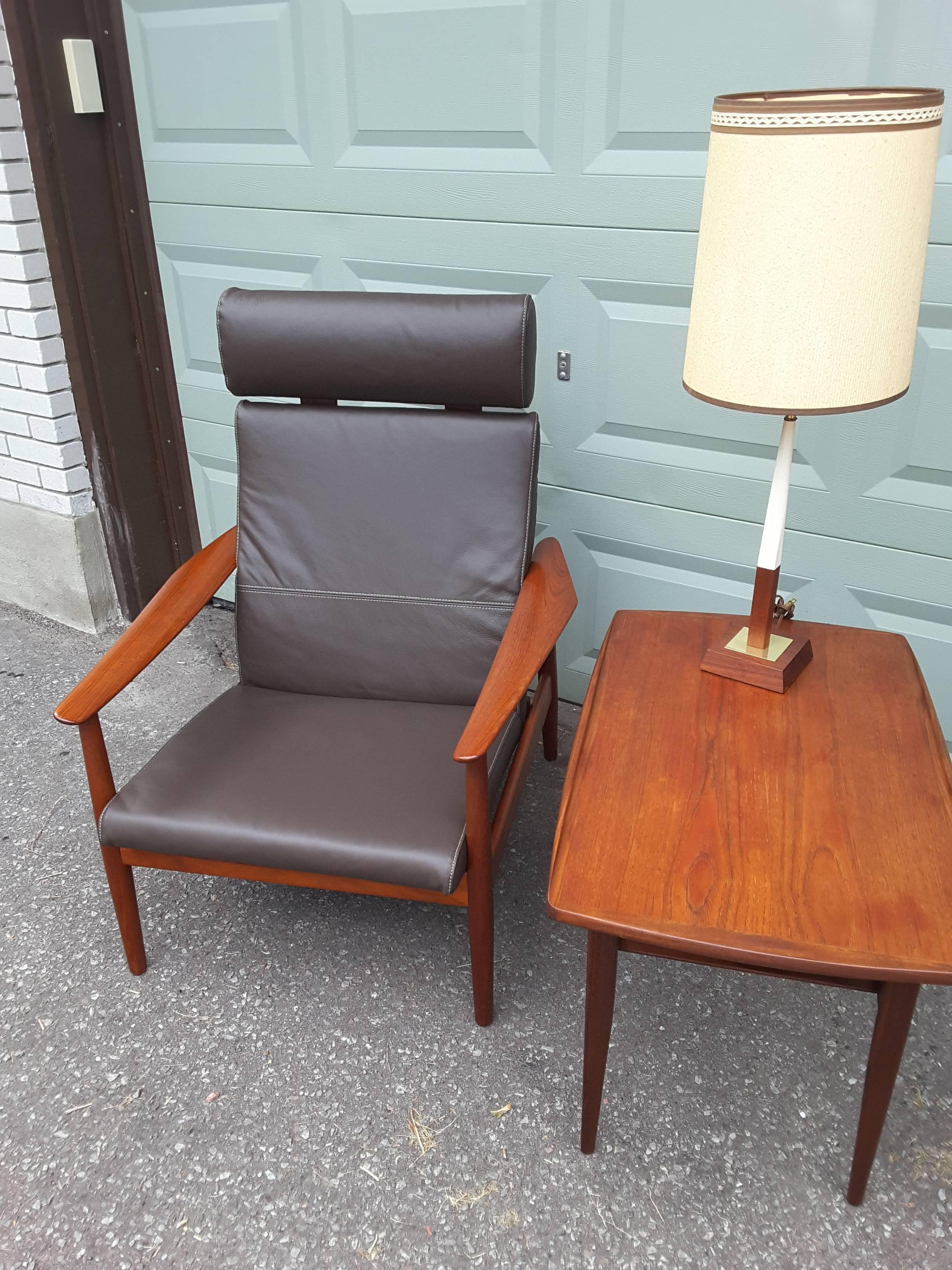 American Kip Stewart End Table in Teak with Rolled Edge and Lower Slat Shelf
