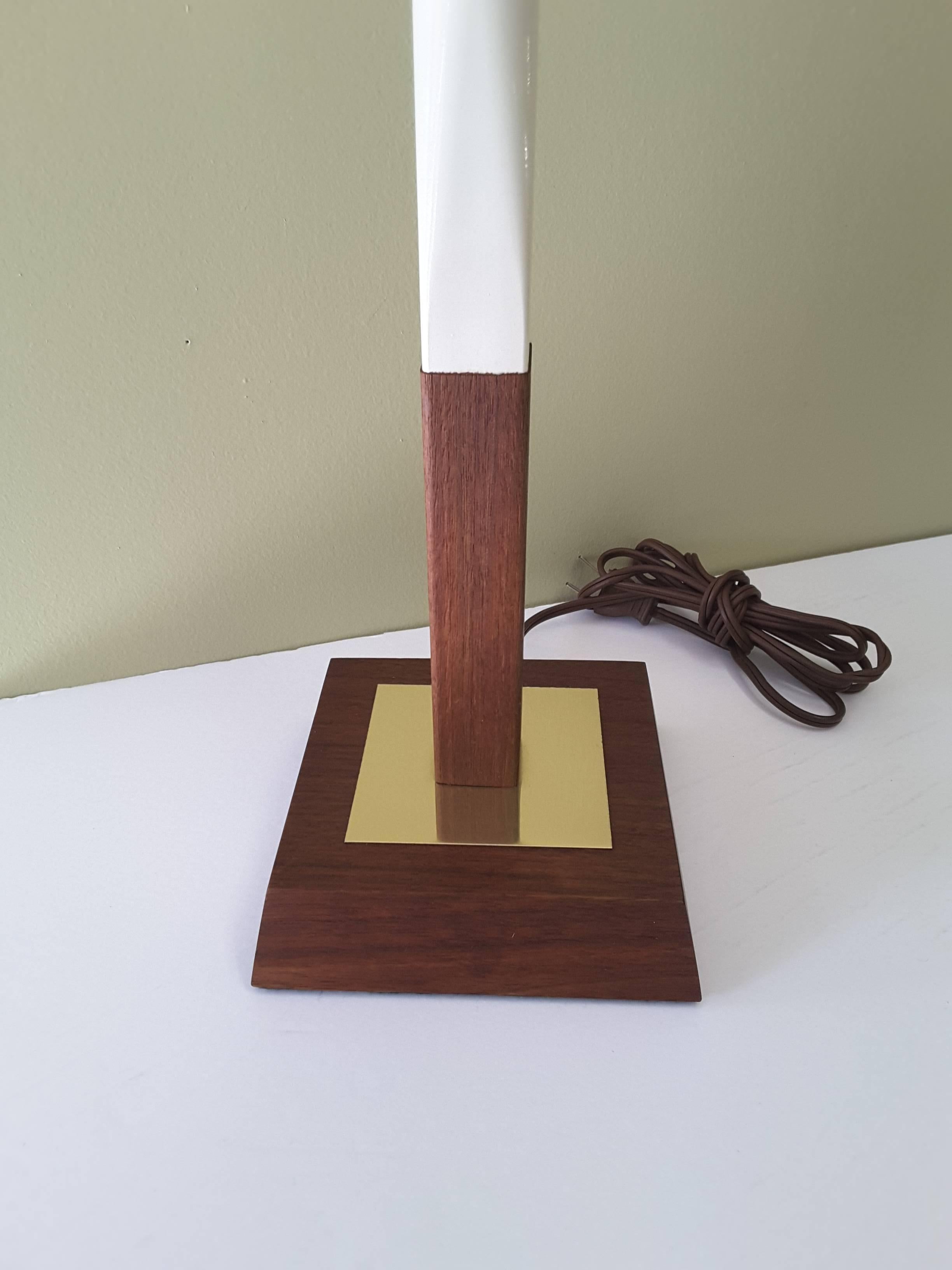 20th Century Mid-Century Teak, Brass and Enamel Table Lamp, circa 1960
