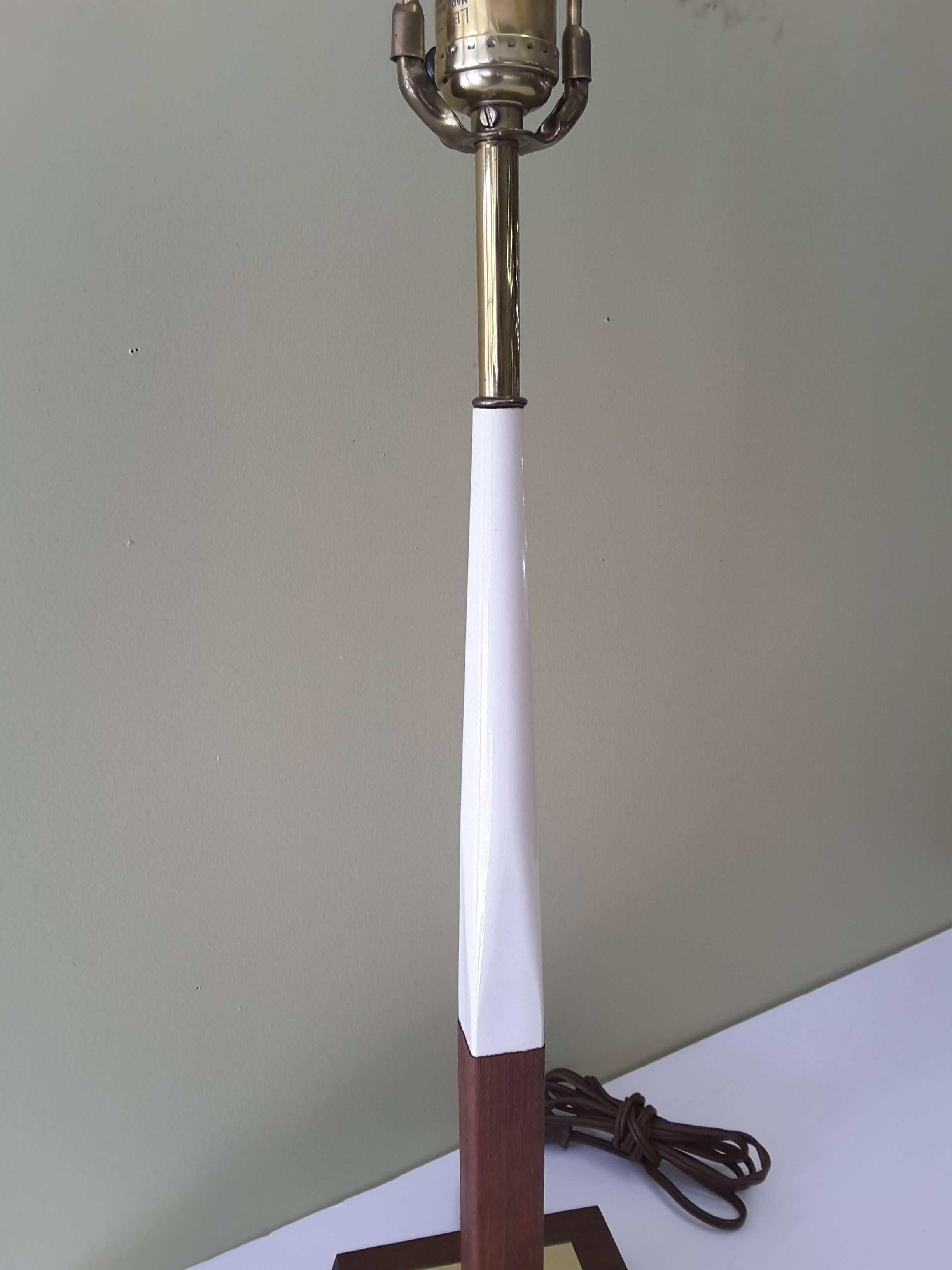 Metal Mid-Century Teak, Brass and Enamel Table Lamp, circa 1960