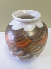 Mid-Century Vase Burnt Orange and Iridescent Gold Pulled Feather, Quezal Style