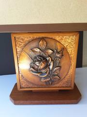 Albert Gilles Mid-Century Oak and Copper Rose Table Lamp