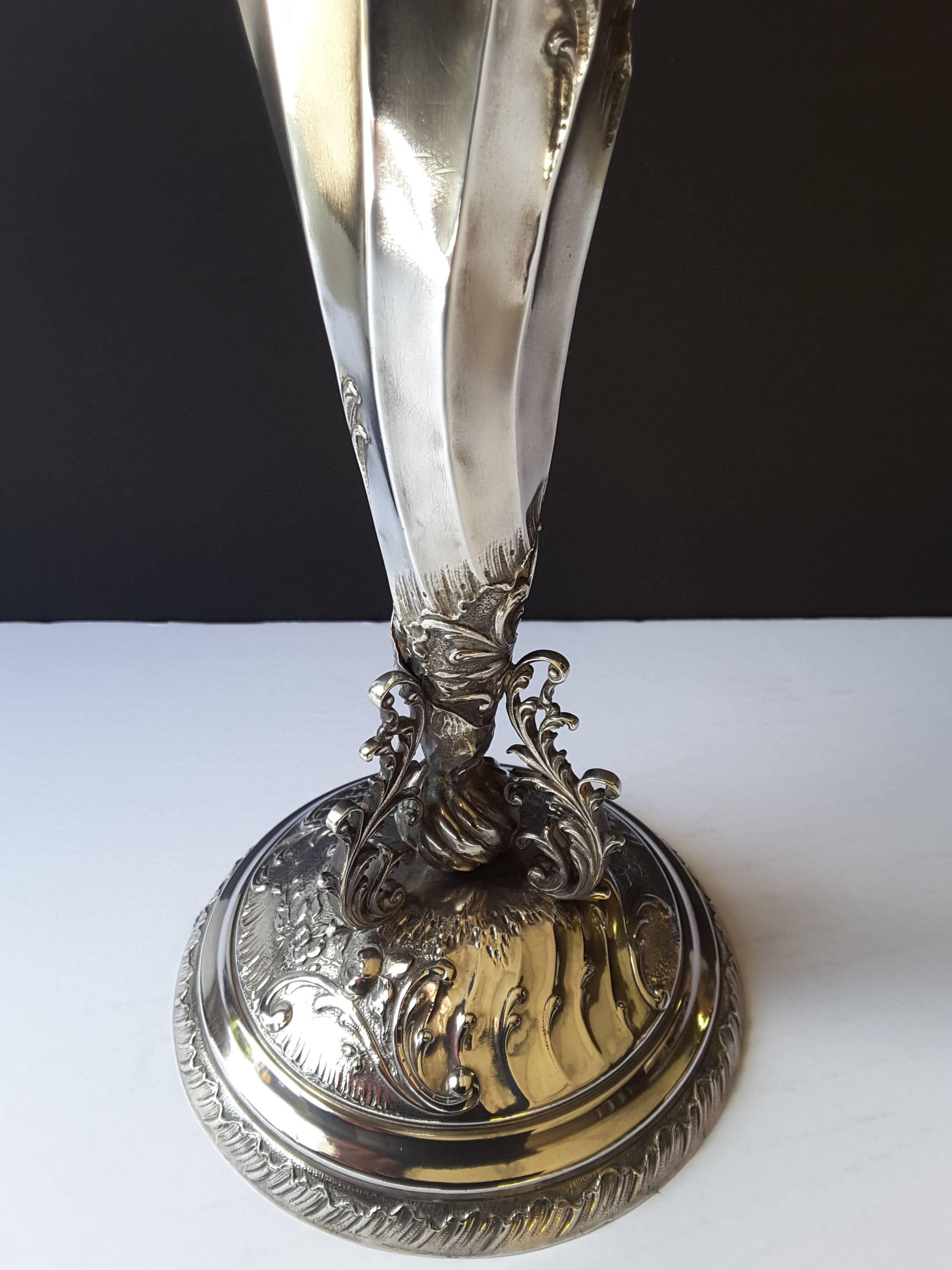 Edwardian French Antique Silver Trumpet/Epergne Vase, With Glass Wheel Cut Insert