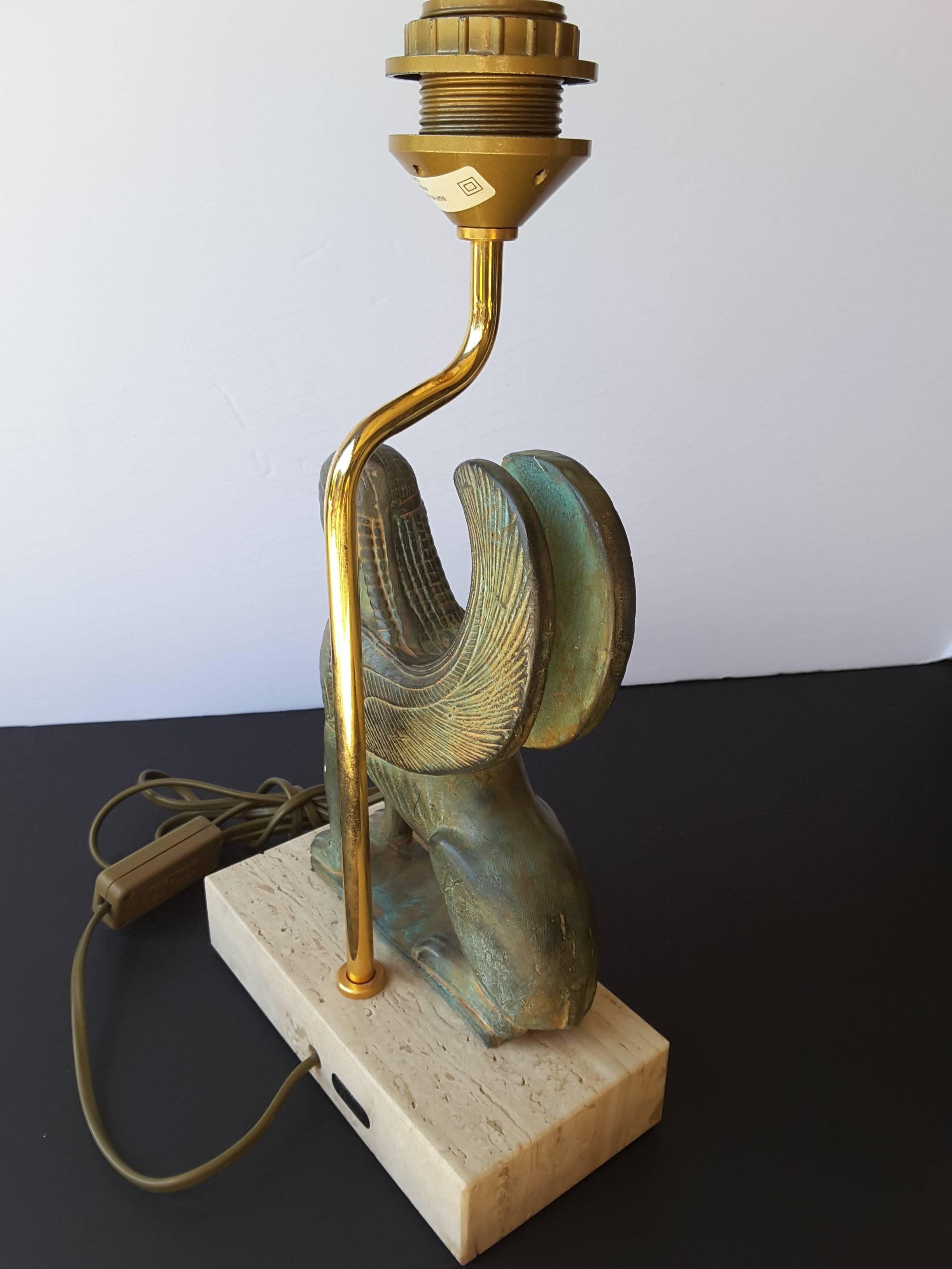 Gold Plate Maison Le Dauphin France, Vintage Pair of Exceptional Sphinx Table Lamps For Sale
