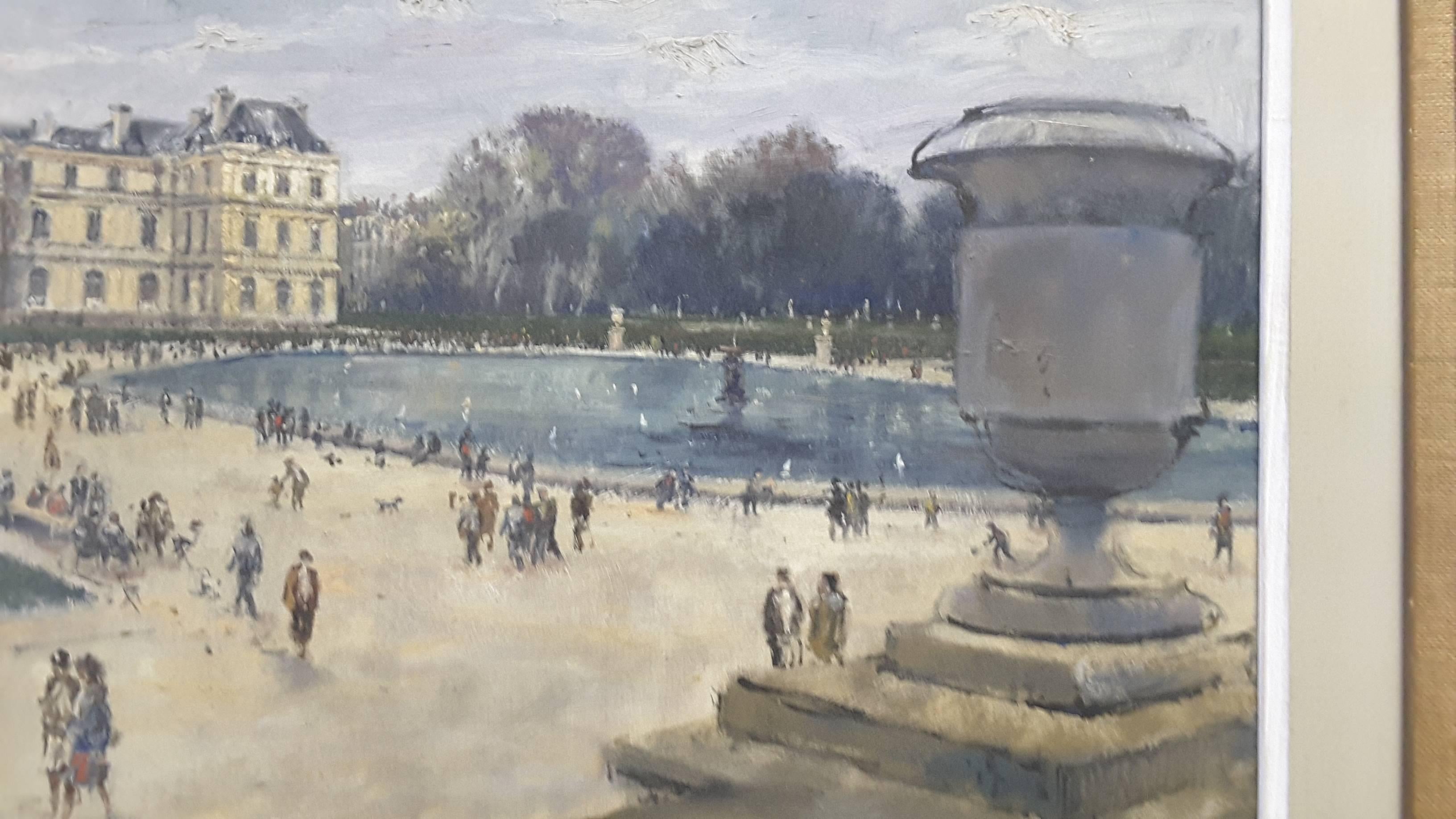 Impressionistic Style Painting of Le Jardin des Tuileries, Paris, France For Sale 2