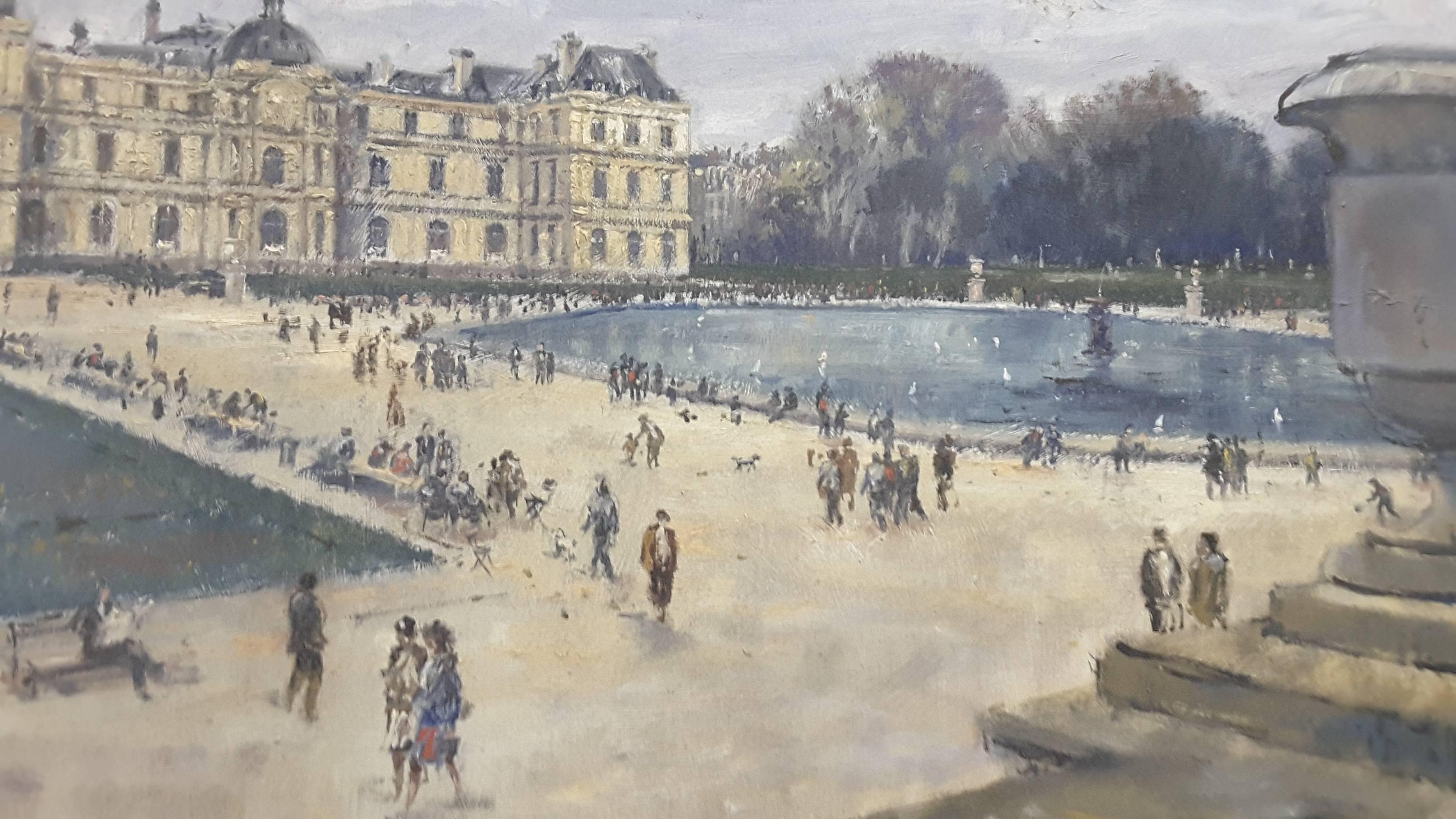 Impressionistic Style Painting of Le Jardin des Tuileries, Paris, France For Sale 4