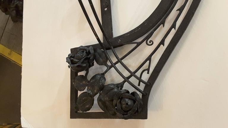 Mid-Century Alabaster and Iron, Wall Sconce with Roses, Vines and Leaves For Sale at 1stdibs