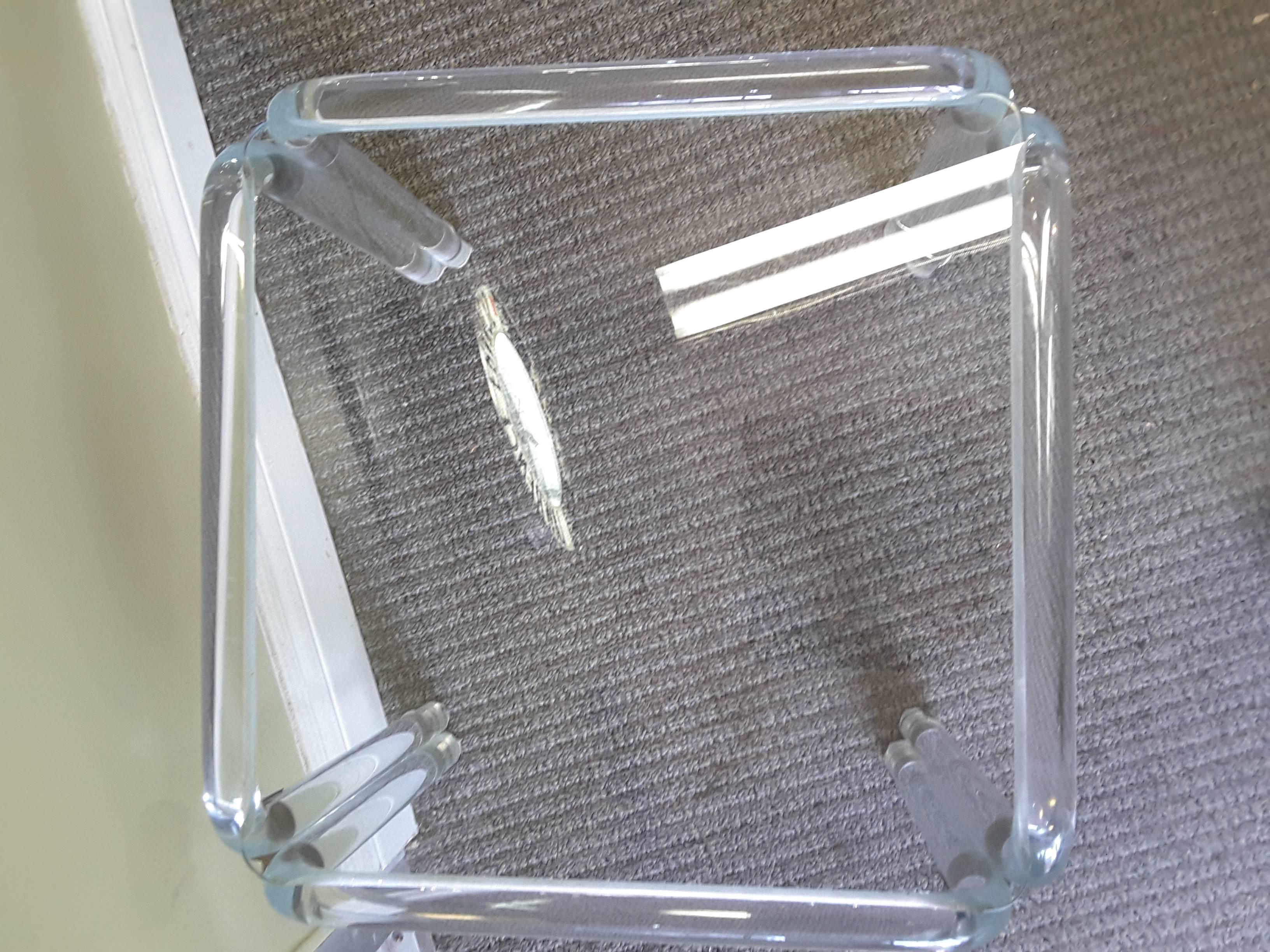 20th Century Karl Springer Style Tubular Lucite and Chrome End Table For Sale