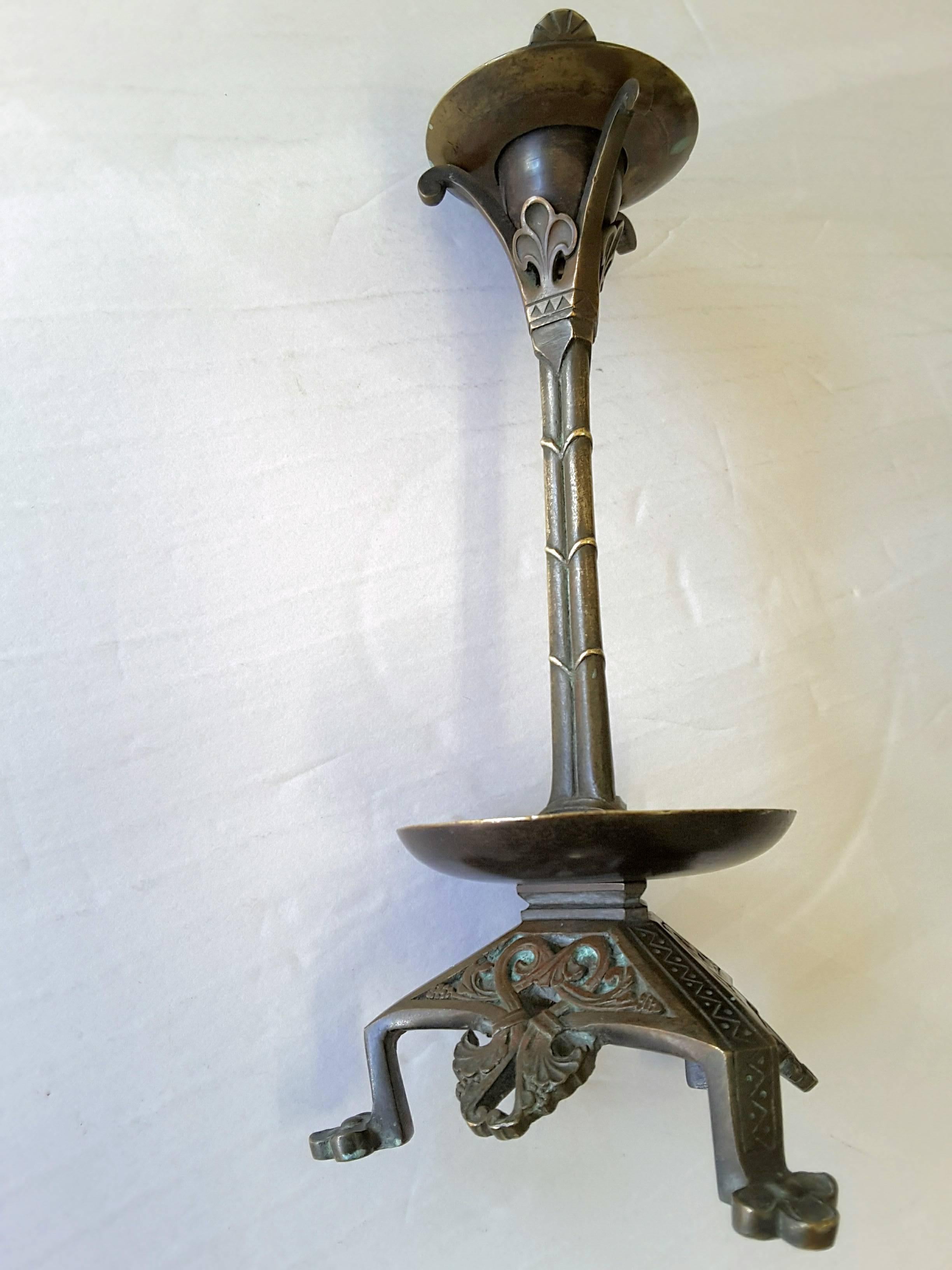 Pair of Neo-Gothic Bronze Candlesticks, Done in the Manner of A. W. N. Pugin In Good Condition For Sale In Ottawa, Ontario