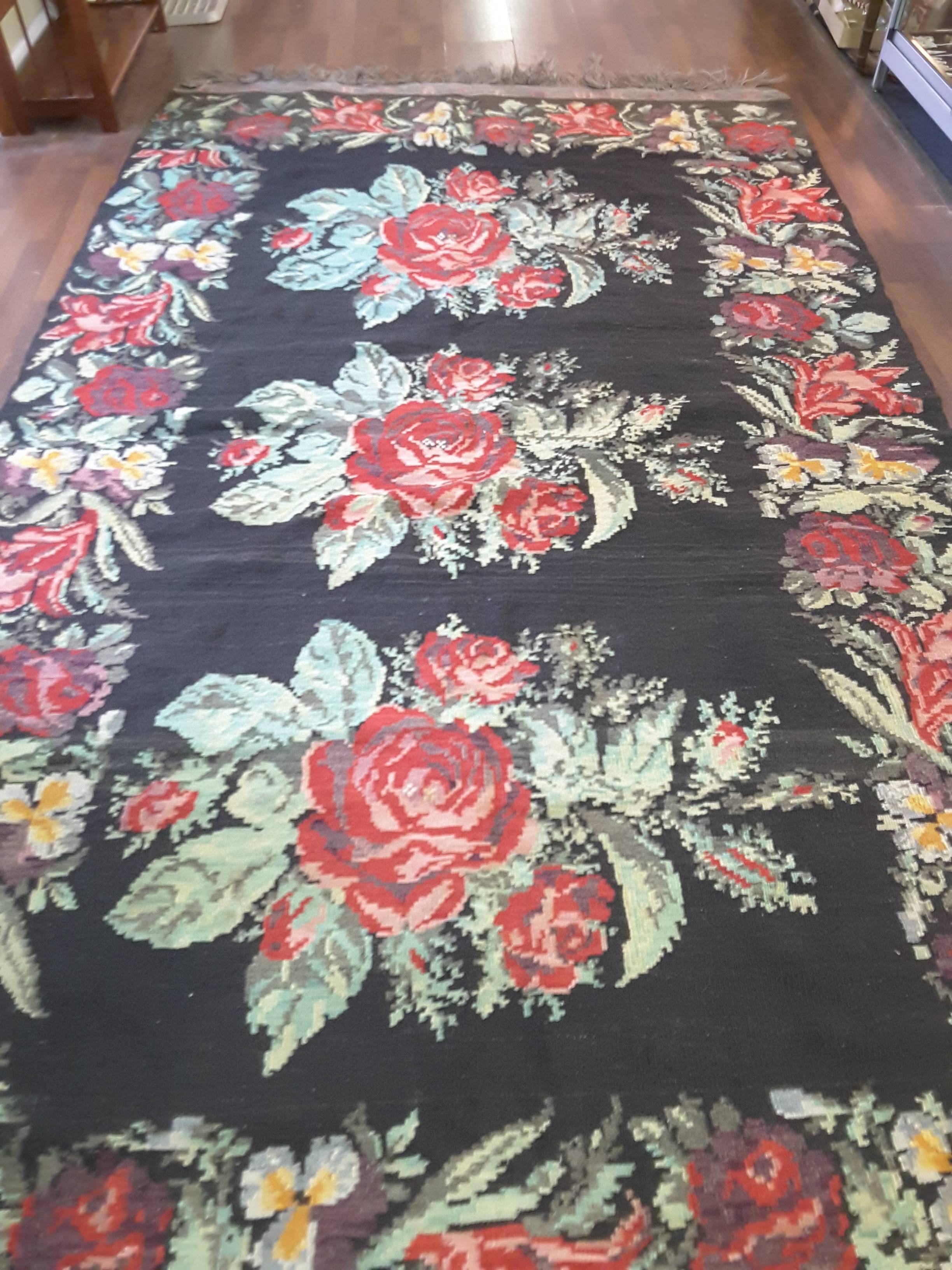 Romanian Antique Bessarabian Kilim Carpet For Sale
