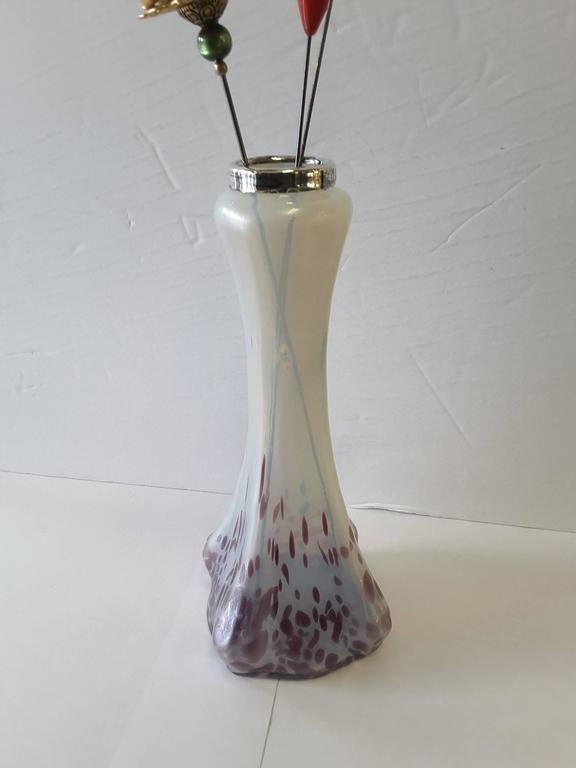 Austrian Art Glass Hat Pin Holder with Sterling Silver Mount